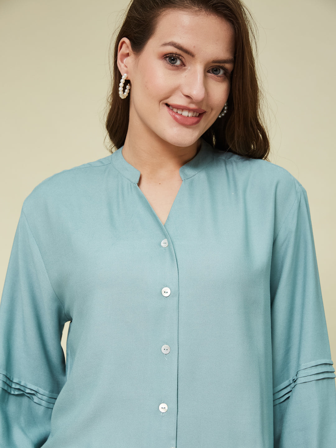 Sky Blue Embroidered Full Sleeves Regular Rayon Shirt
