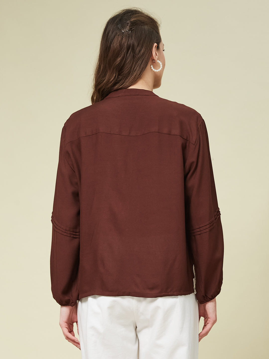 Coffee Embroidered Full Sleeves Regular Rayon Shirt