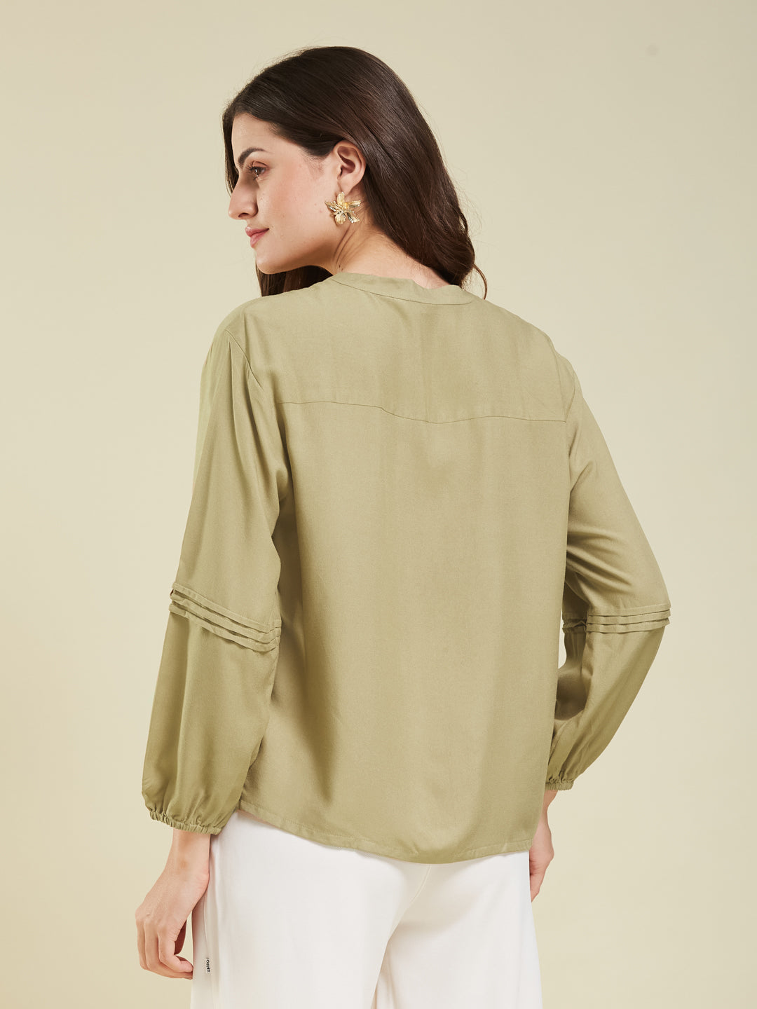 Khaki Embroidered Full Sleeves Regular Rayon Shirt