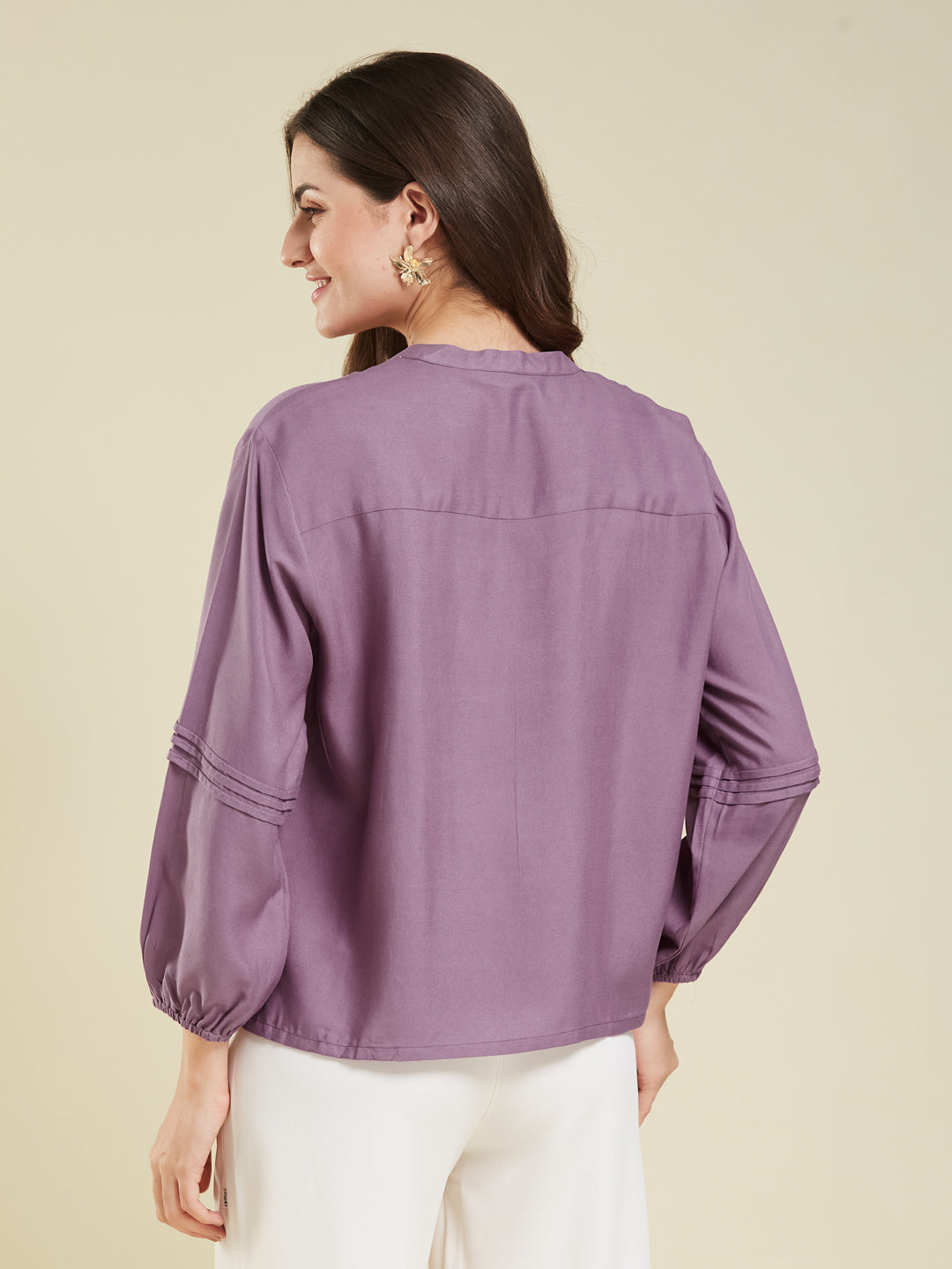Lavender Embroidered Full Sleeves Regular Rayon Shirt
