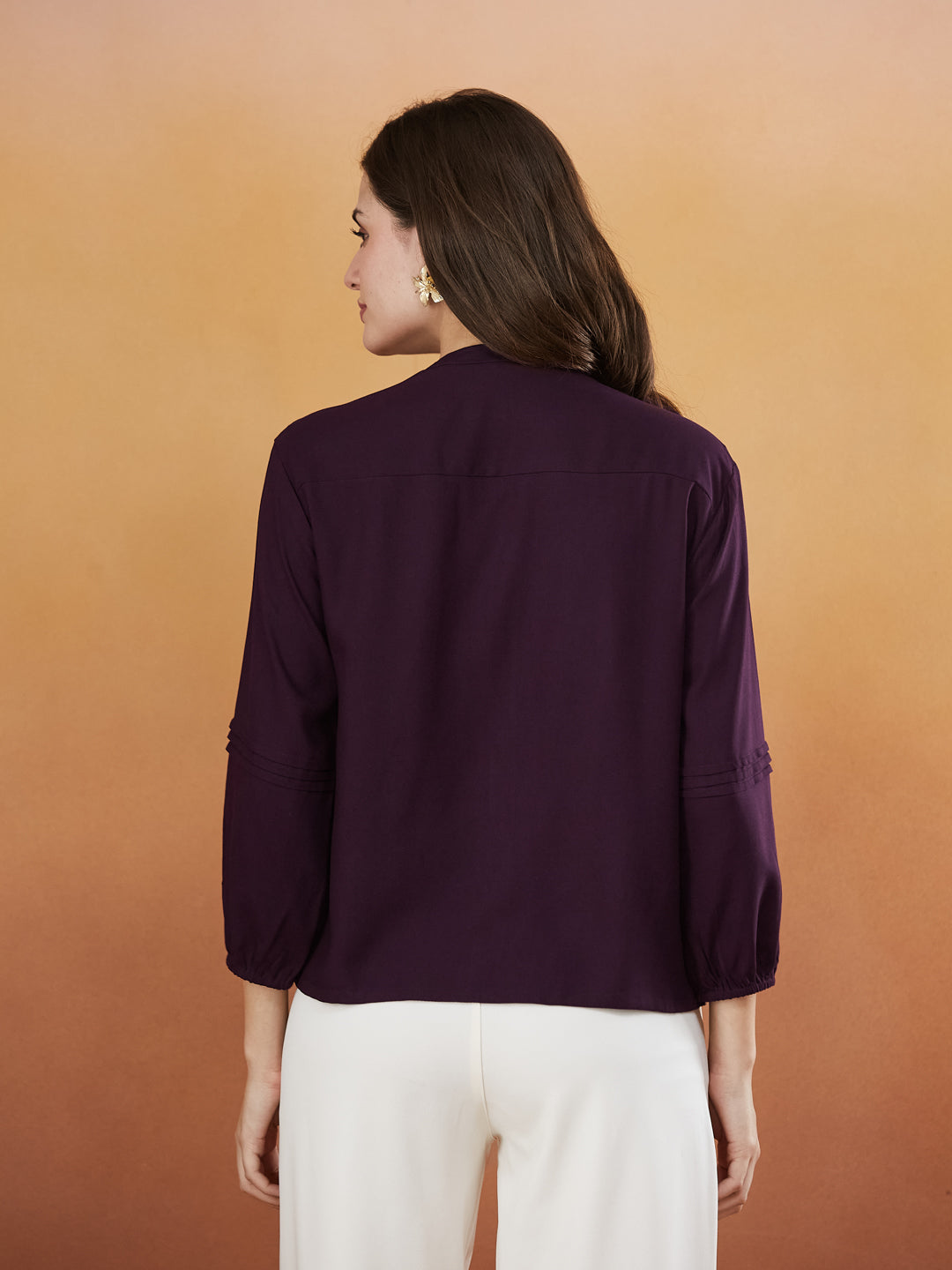 Wine Embroidered Full Sleeves Regular Rayon Shirt