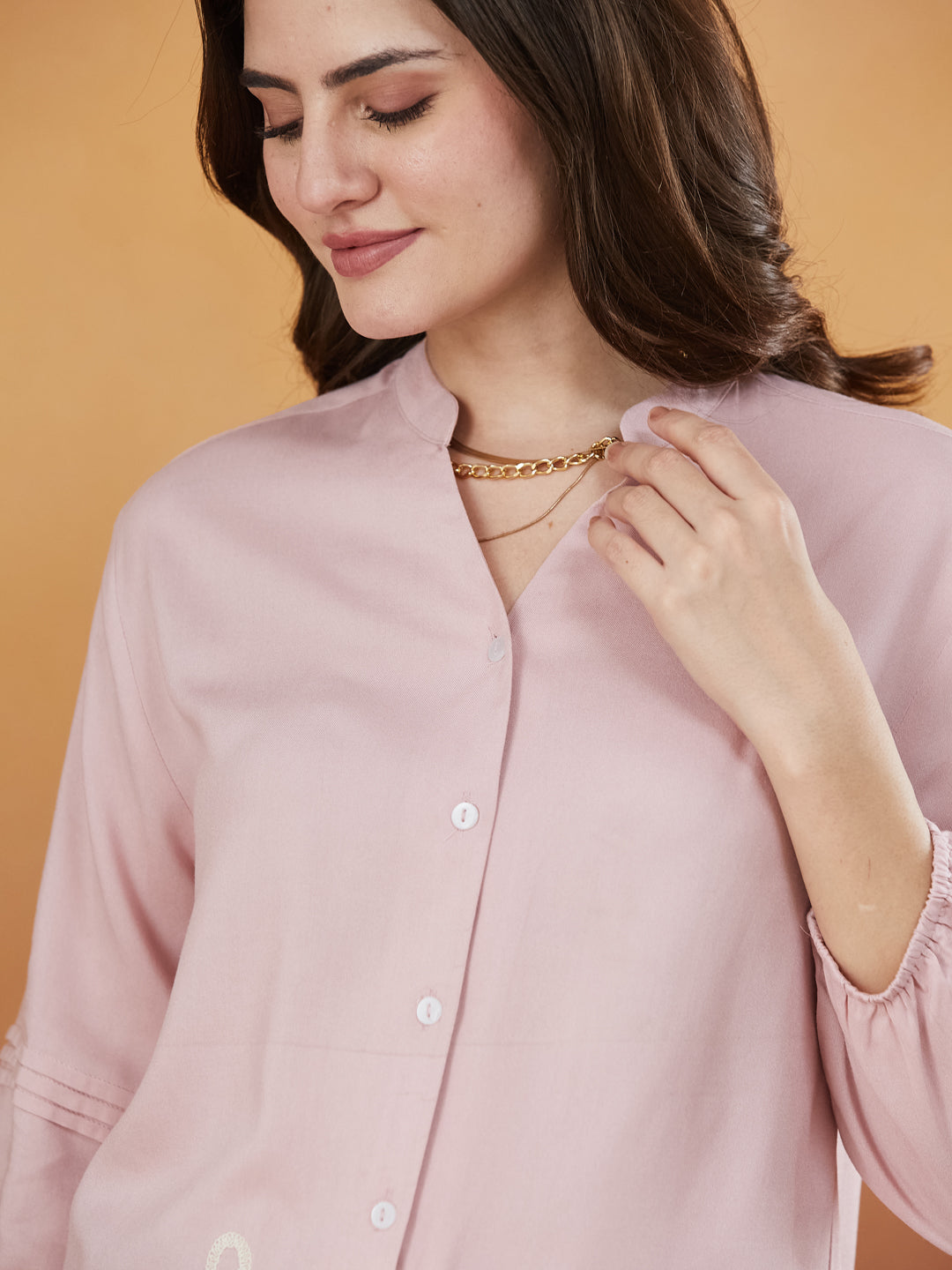 Pink Embroidered Full Sleeves Regular Rayon Shirt