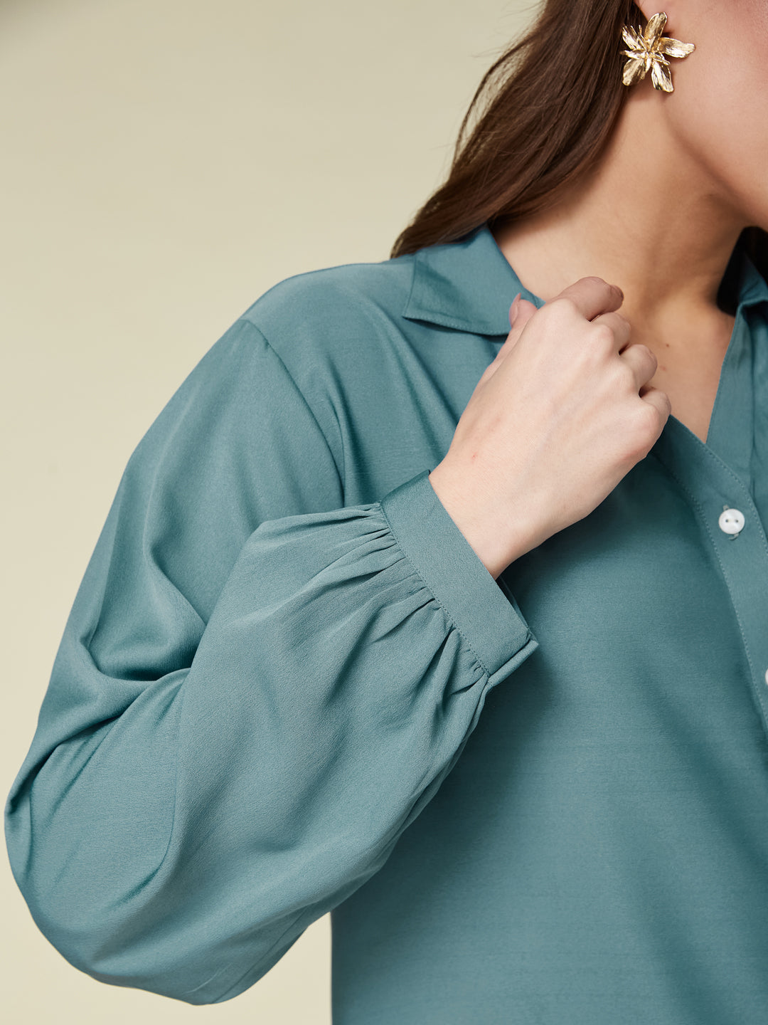 Denim Blue Embroidered Full Sleeve Shirt for Women