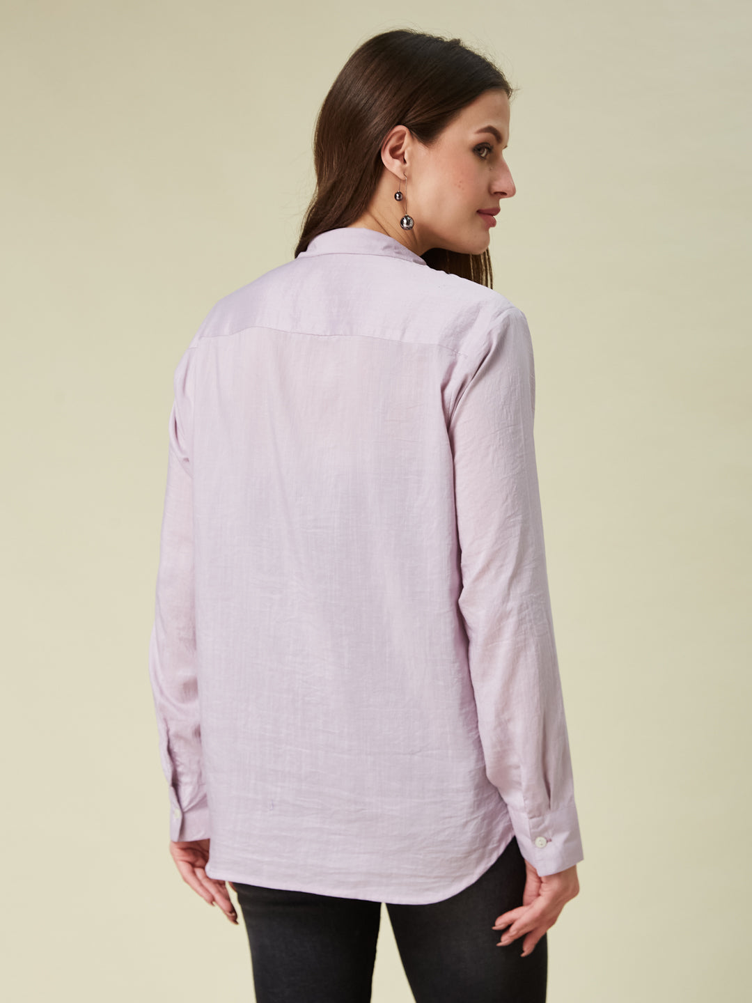 Pink floral print trendy Plain Regular women full sleeve shirt