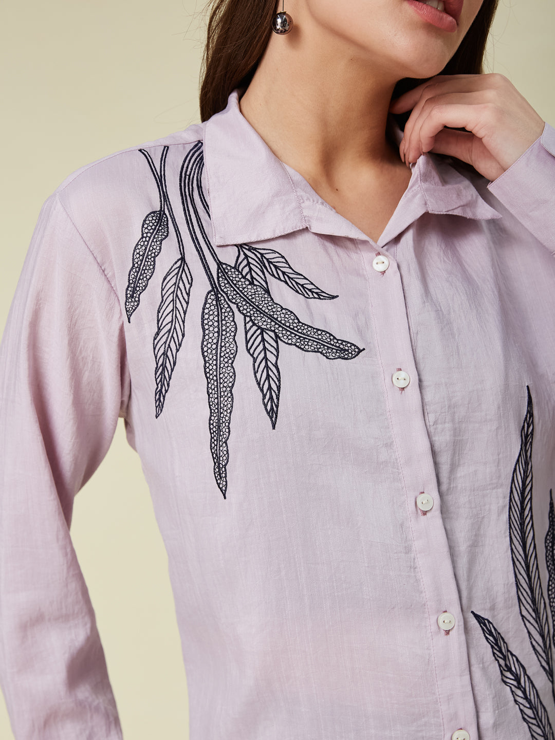 Pink floral print trendy Plain Regular women full sleeve shirt