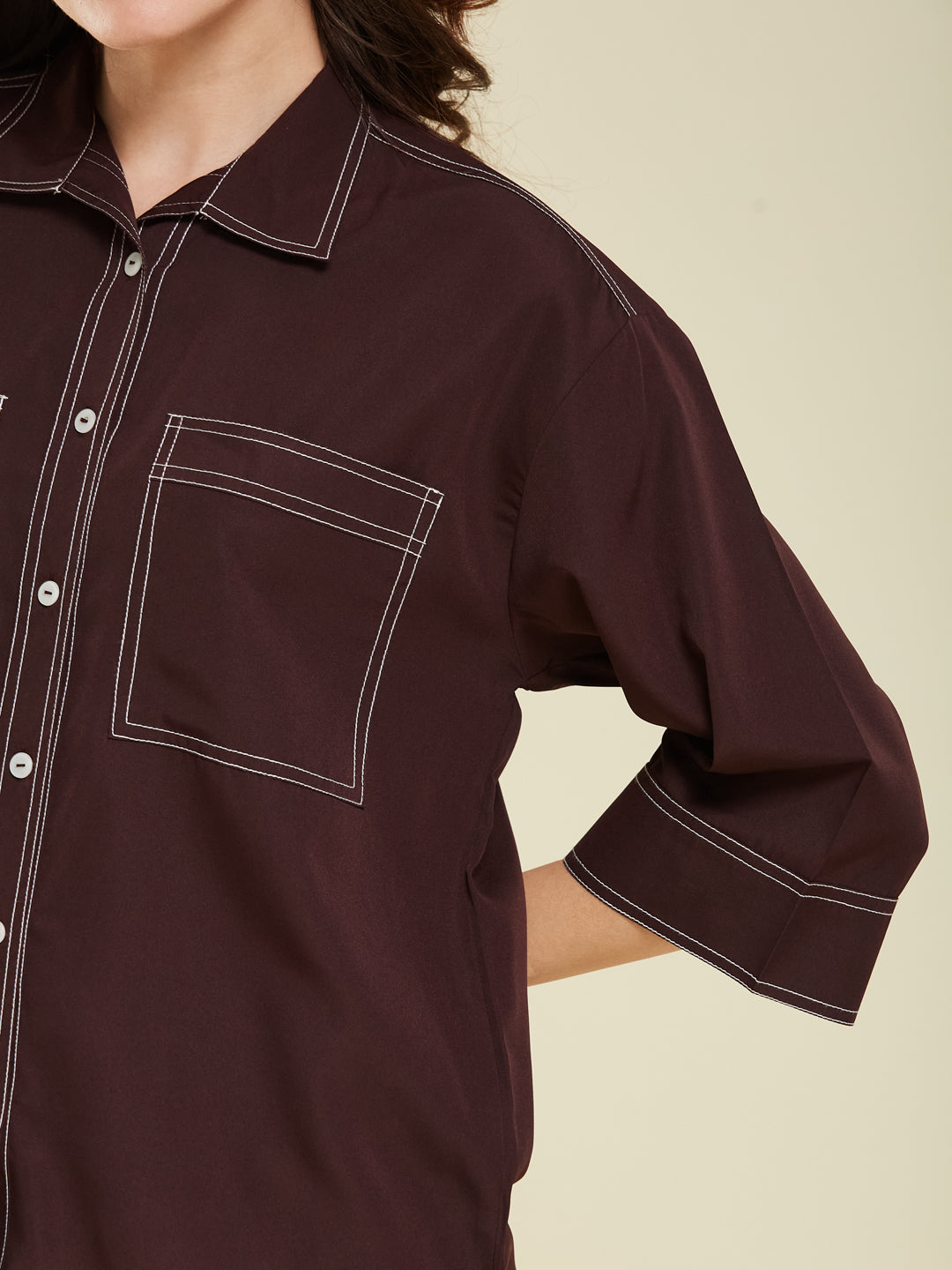 Coffee Crepe Plain Regular shirt for woman