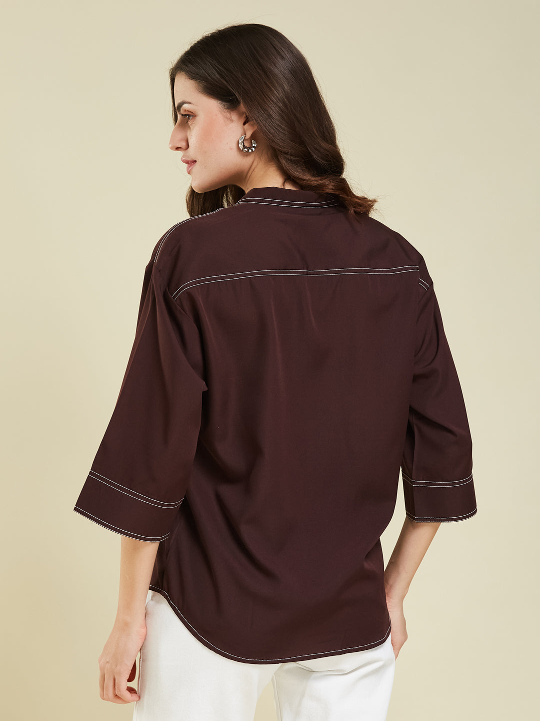 Coffee Crepe Plain Regular shirt for woman