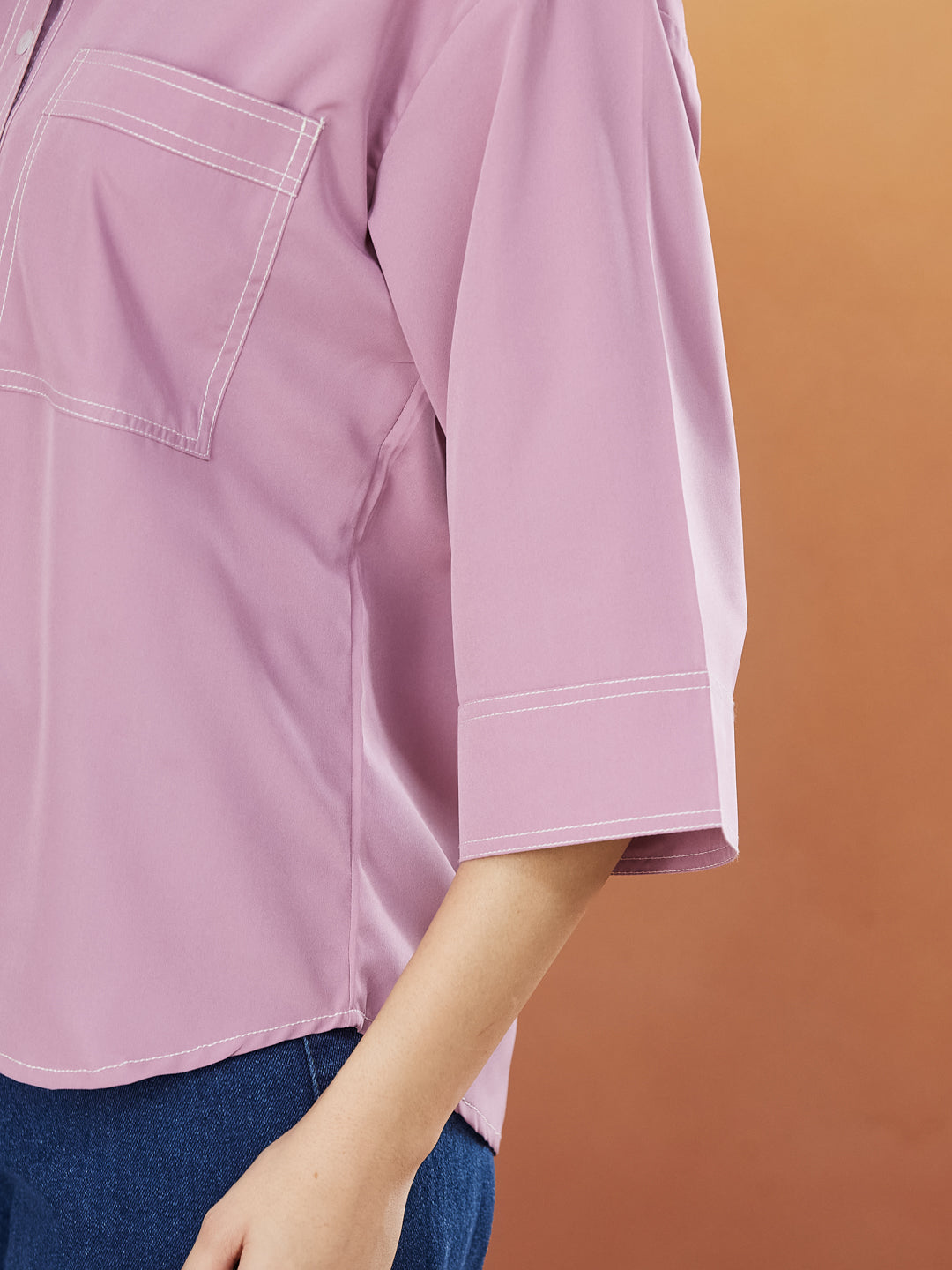 Pink Crepe Plain Regular shirt for woman