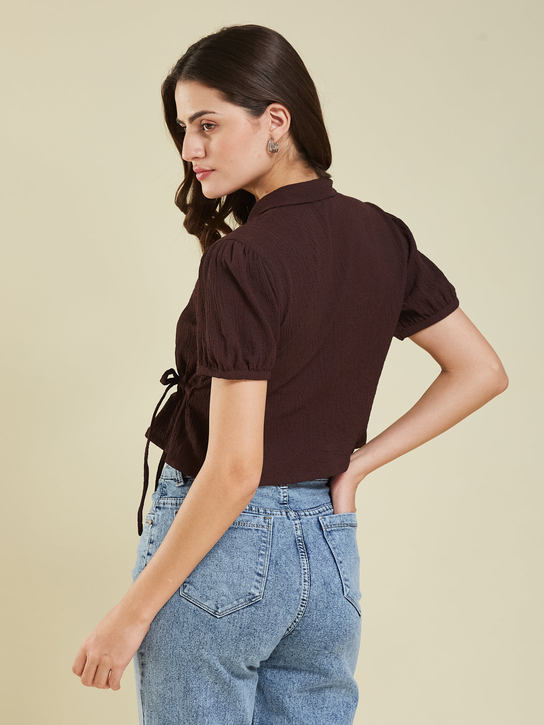 Coffee Polyster Plain Regular shirt for woman