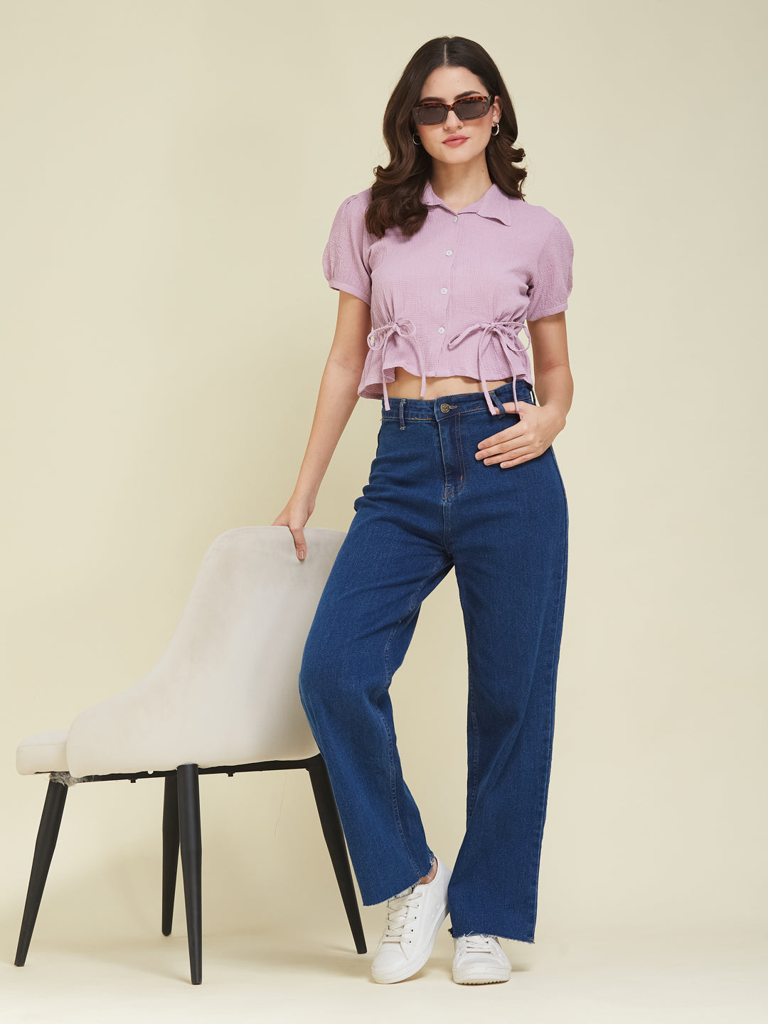 Lavender Polyster Plain Regular shirt for woman