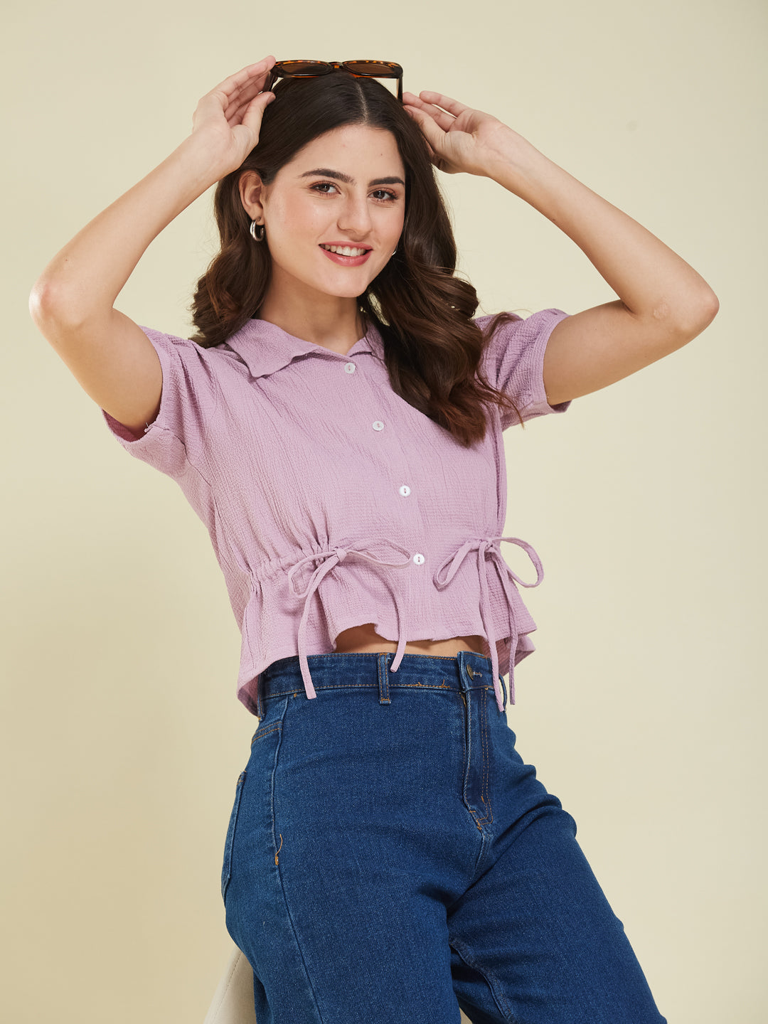 Lavender Polyster Plain Regular shirt for woman