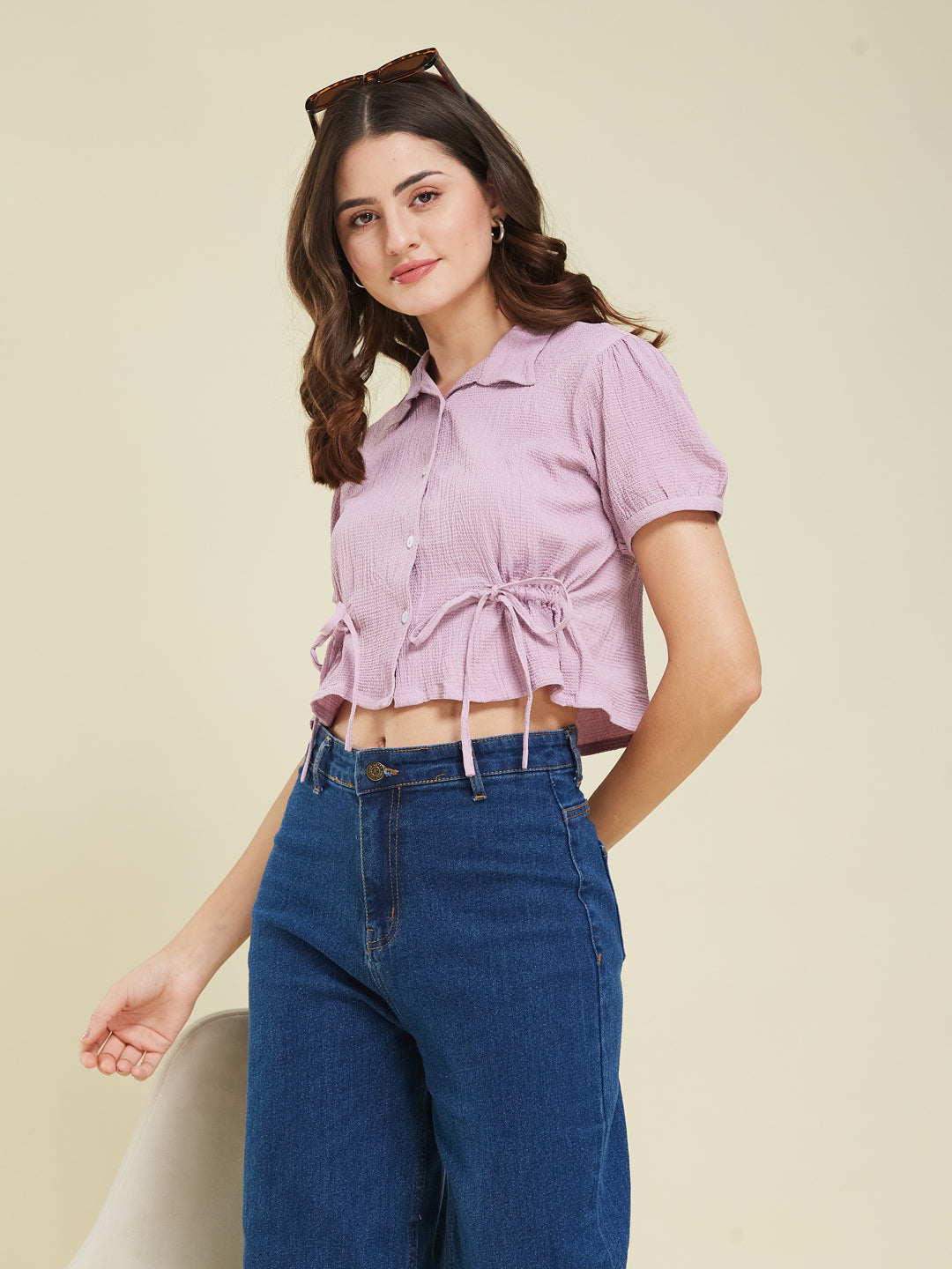 Lavender Polyster Plain Regular shirt for woman