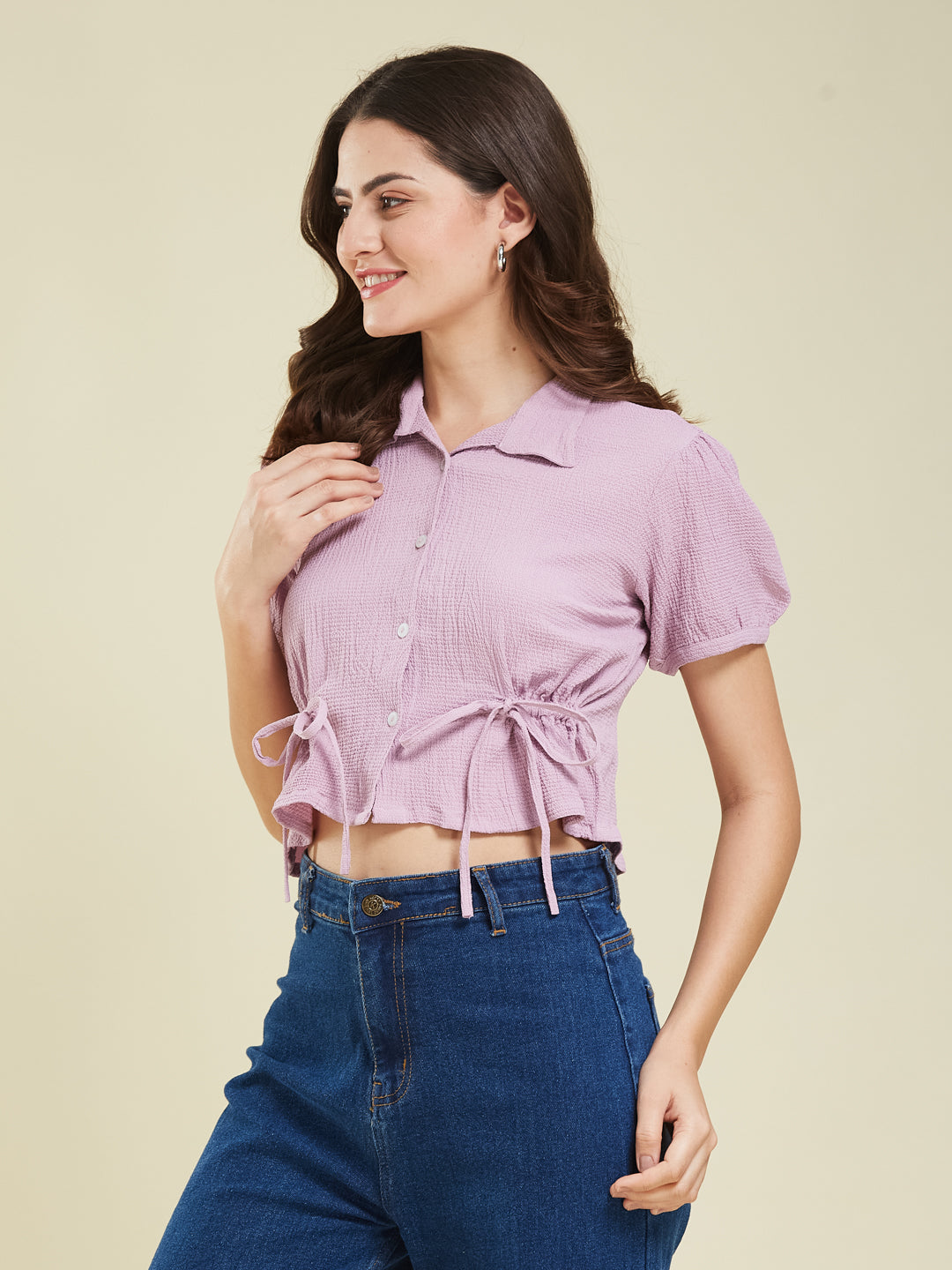 Lavender Polyster Plain Regular shirt for woman