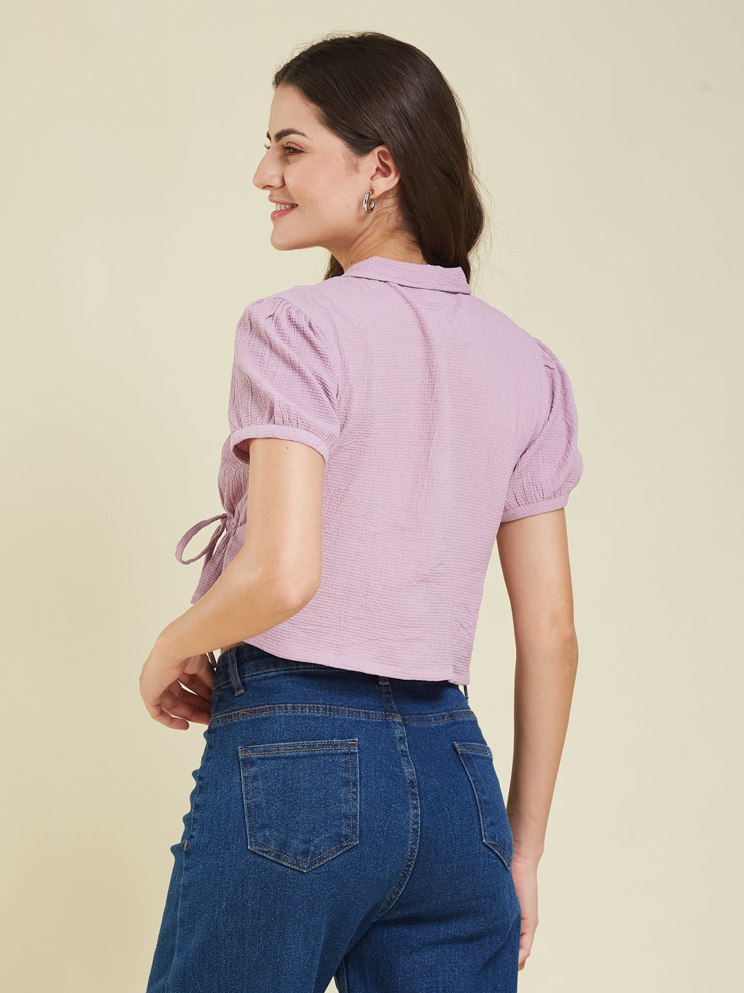 Lavender Polyster Plain Regular shirt for woman