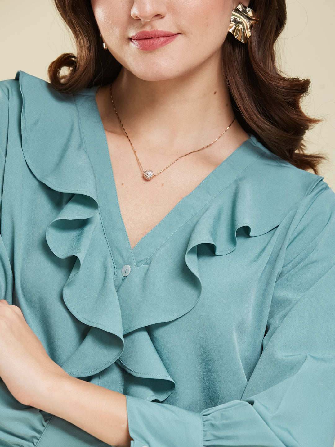 Women's Mint Polyester Plain Regular Full sleeve Shirt