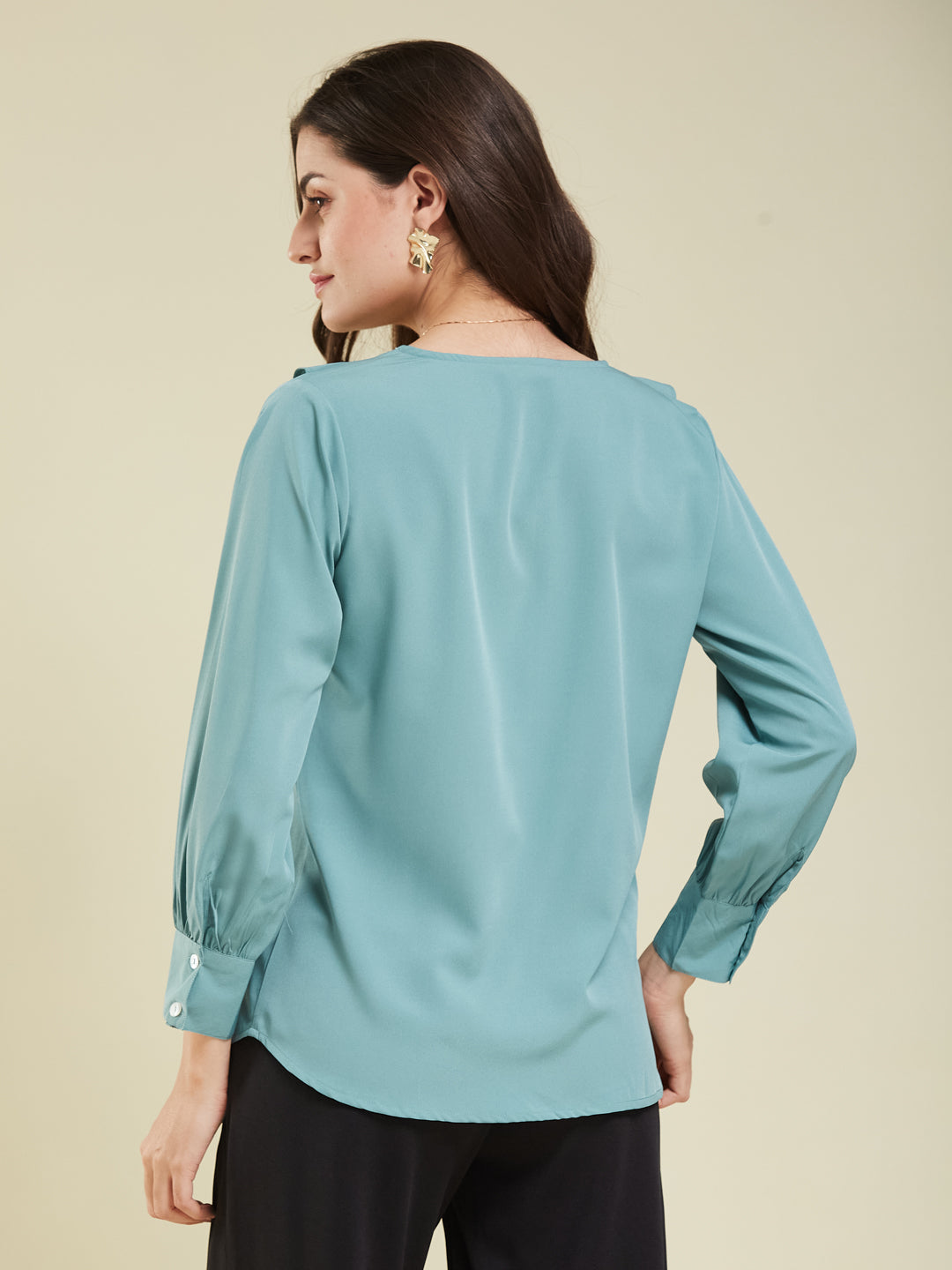 Women's Mint Polyester Plain Regular Full sleeve Shirt