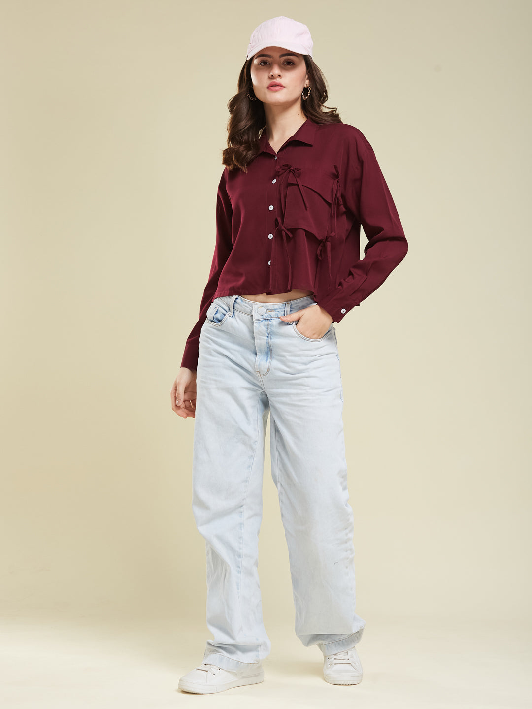 Maroon Glow Full Sleeve Crepe Shirt for Women