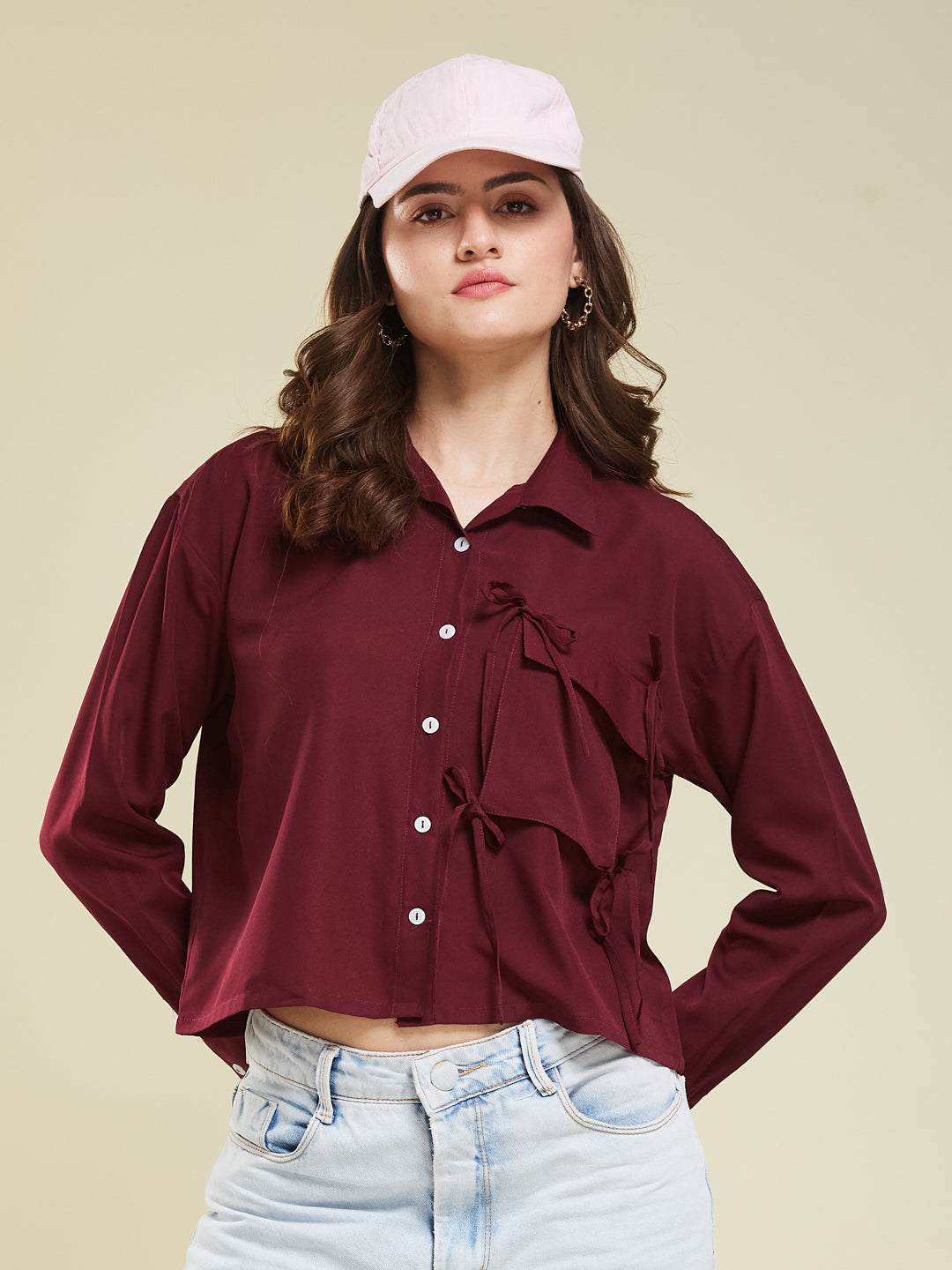 Maroon Glow Full Sleeve Crepe Shirt for Women