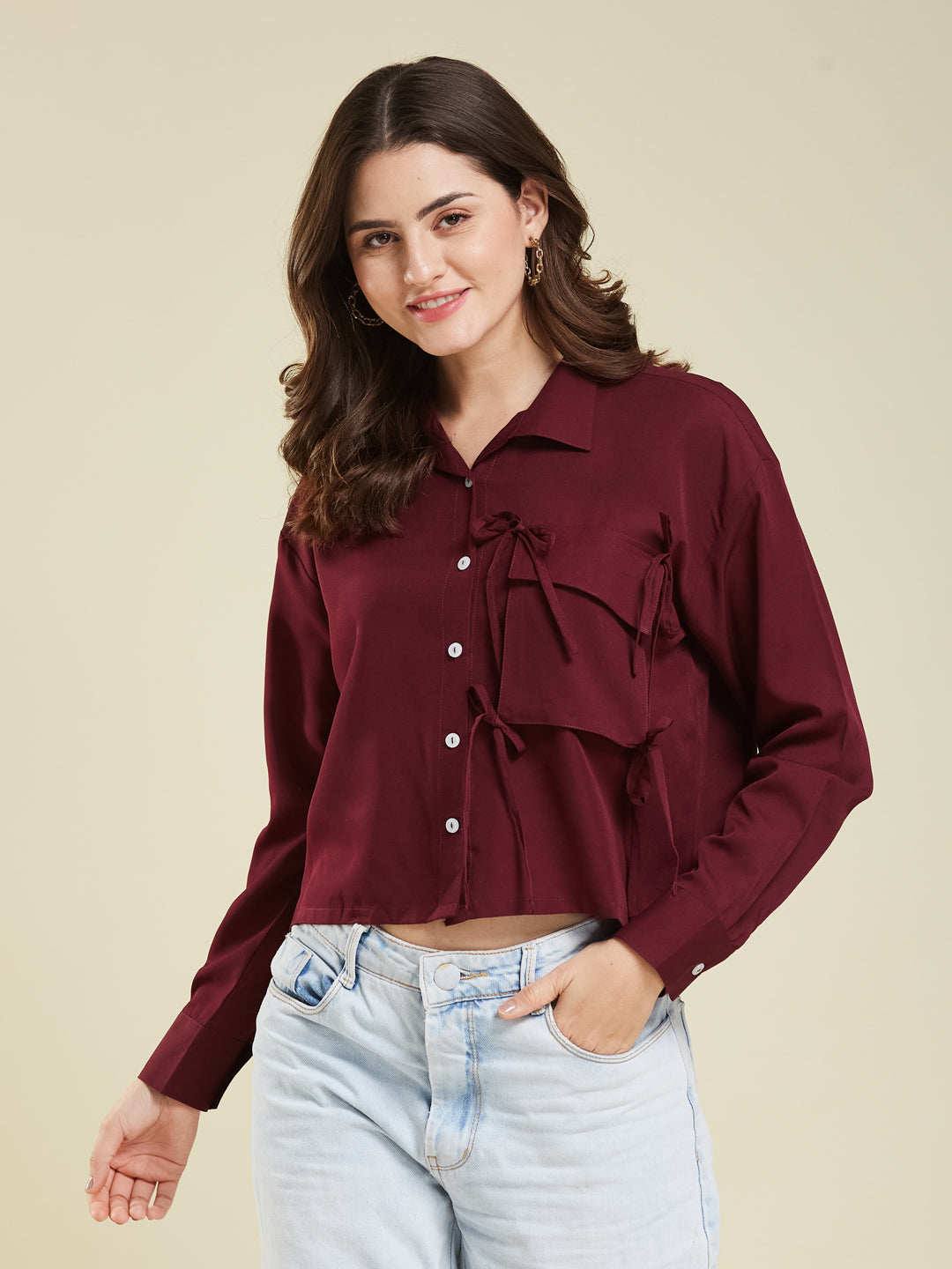 Maroon Glow Full Sleeve Crepe Shirt for Women