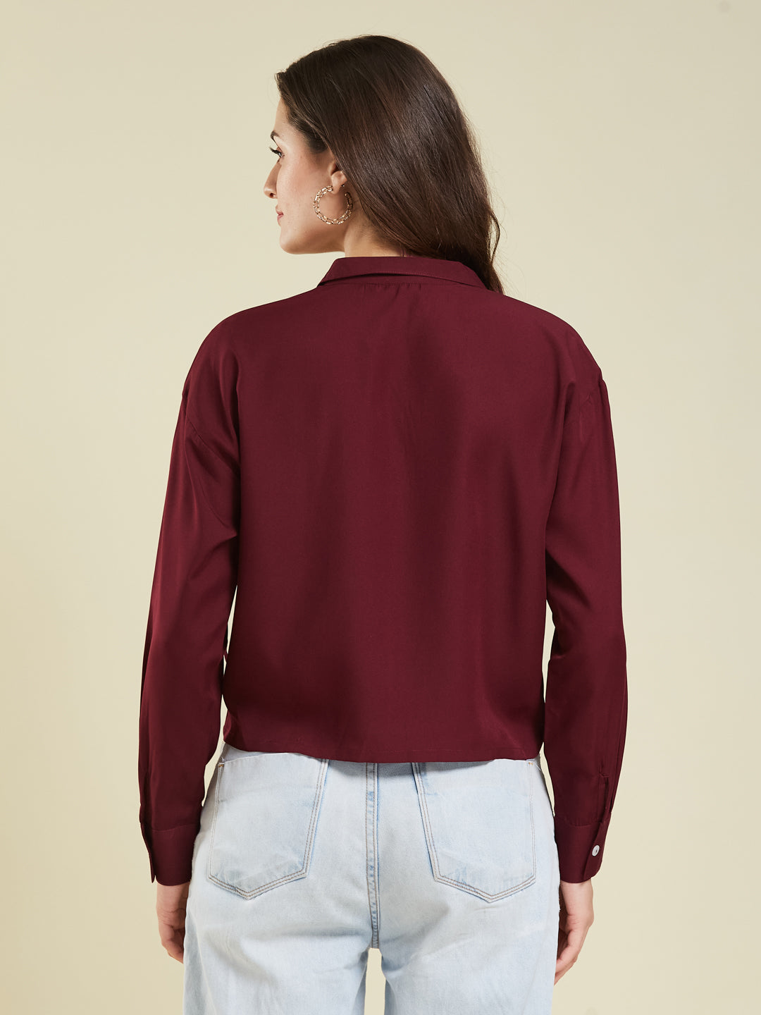 Maroon Glow Full Sleeve Crepe Shirt for Women