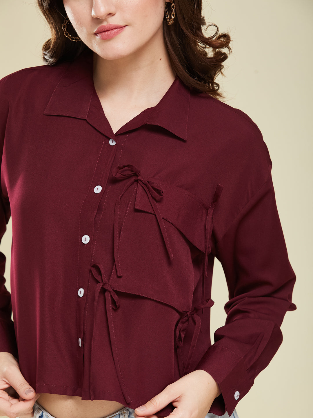 Maroon Glow Full Sleeve Crepe Shirt for Women