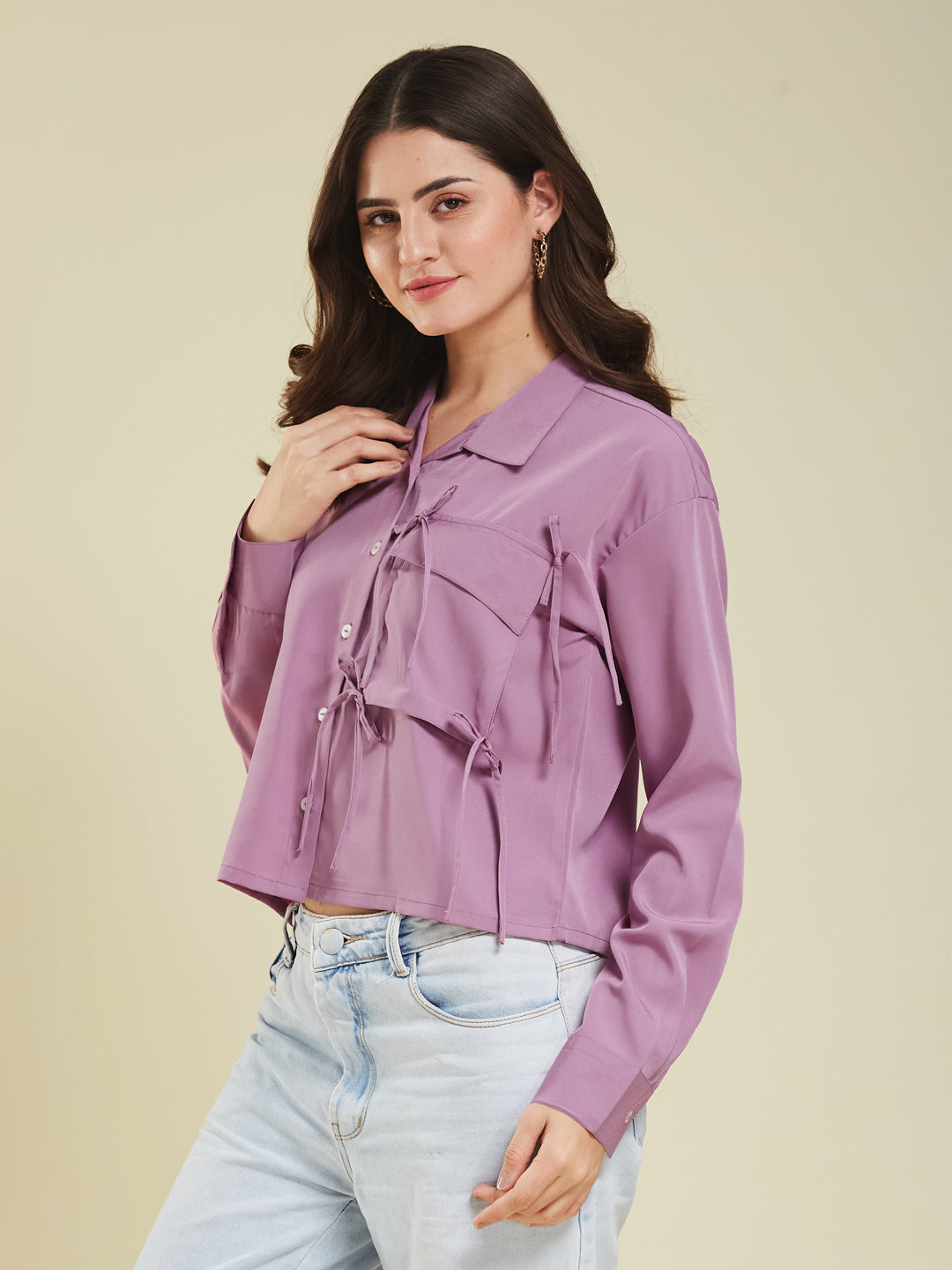 Pink Glow Full Sleeve Crepe Shirt for Women