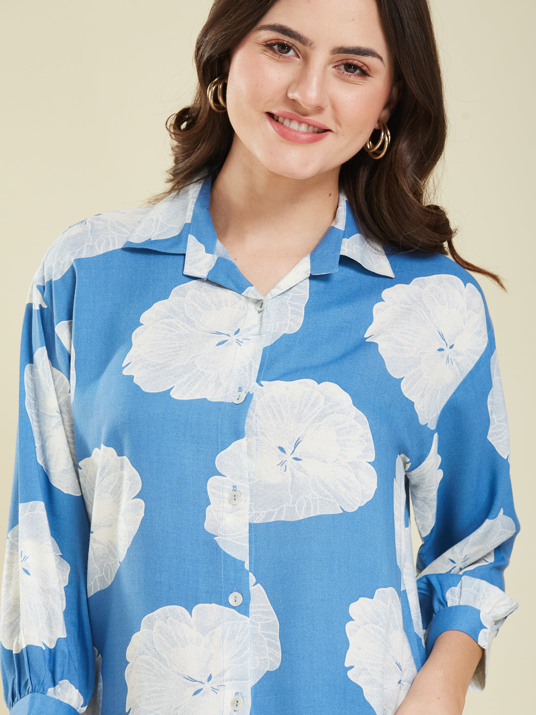 Denim Blue Rayon Print Regular Full Sleeve Shirt