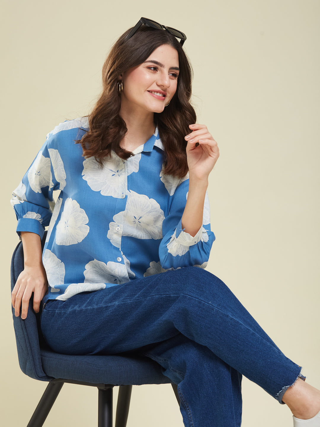 Denim Blue Rayon Print Regular Full Sleeve Shirt