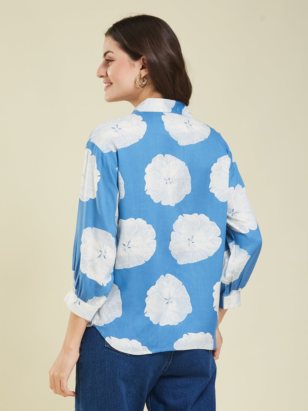 Denim Blue Rayon Print Regular Full Sleeve Shirt