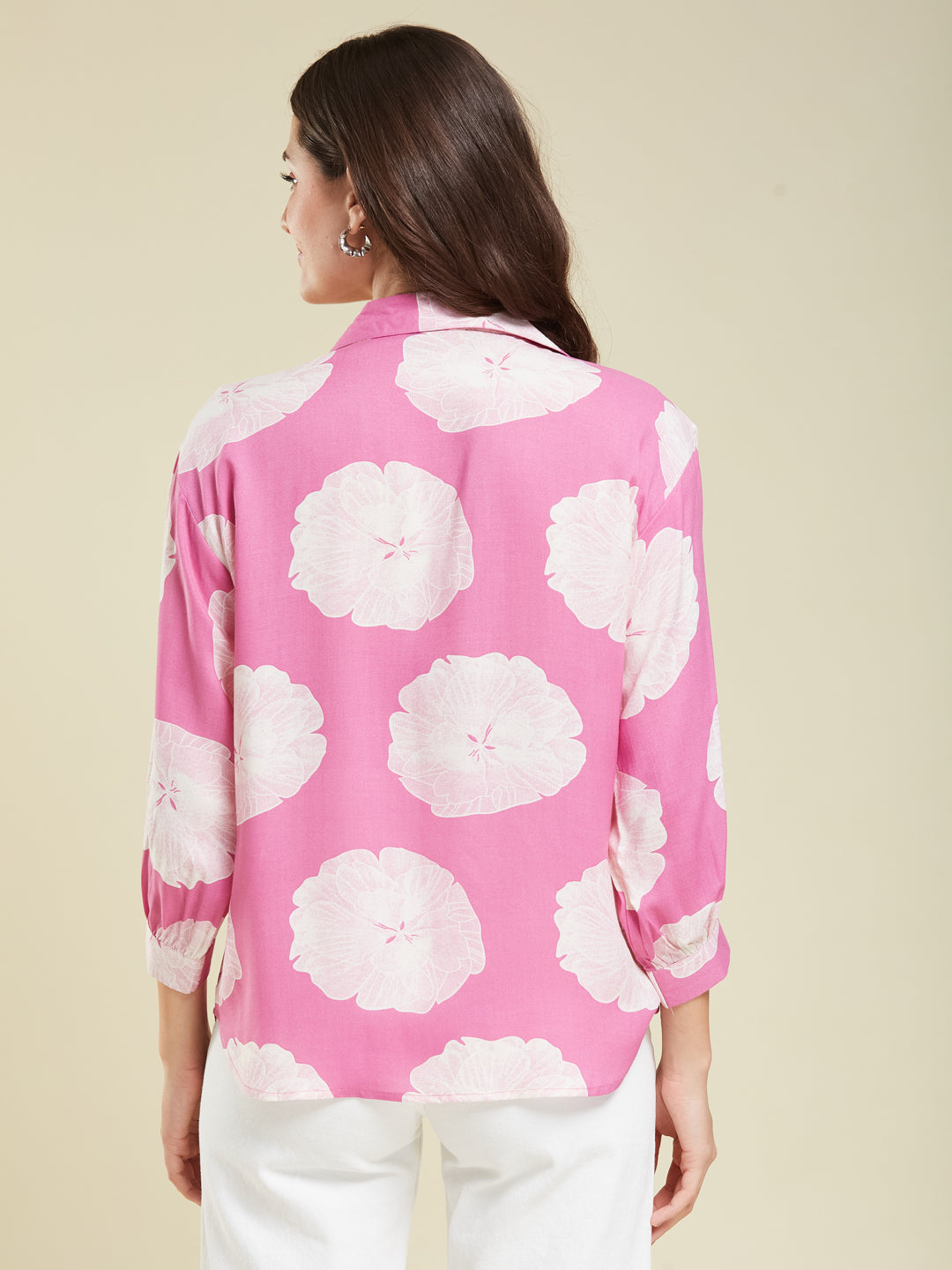 Pink Rayon Print Regular Full Sleeve Shirt