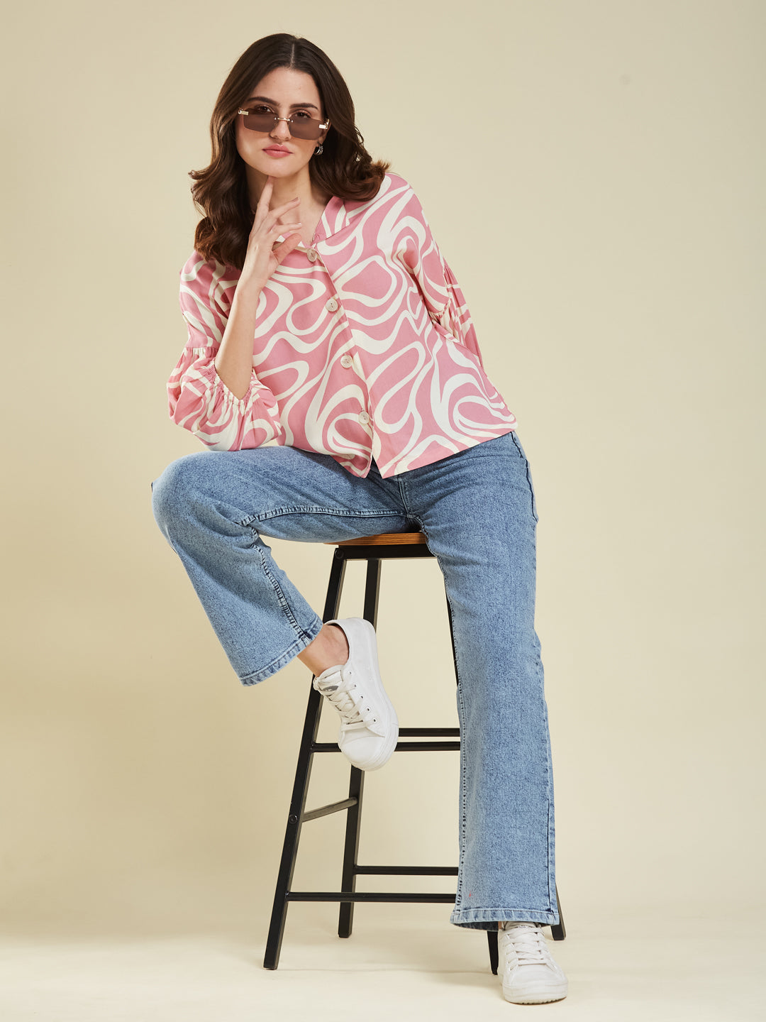 Women's Pink Rayon Printed Regular Shirt