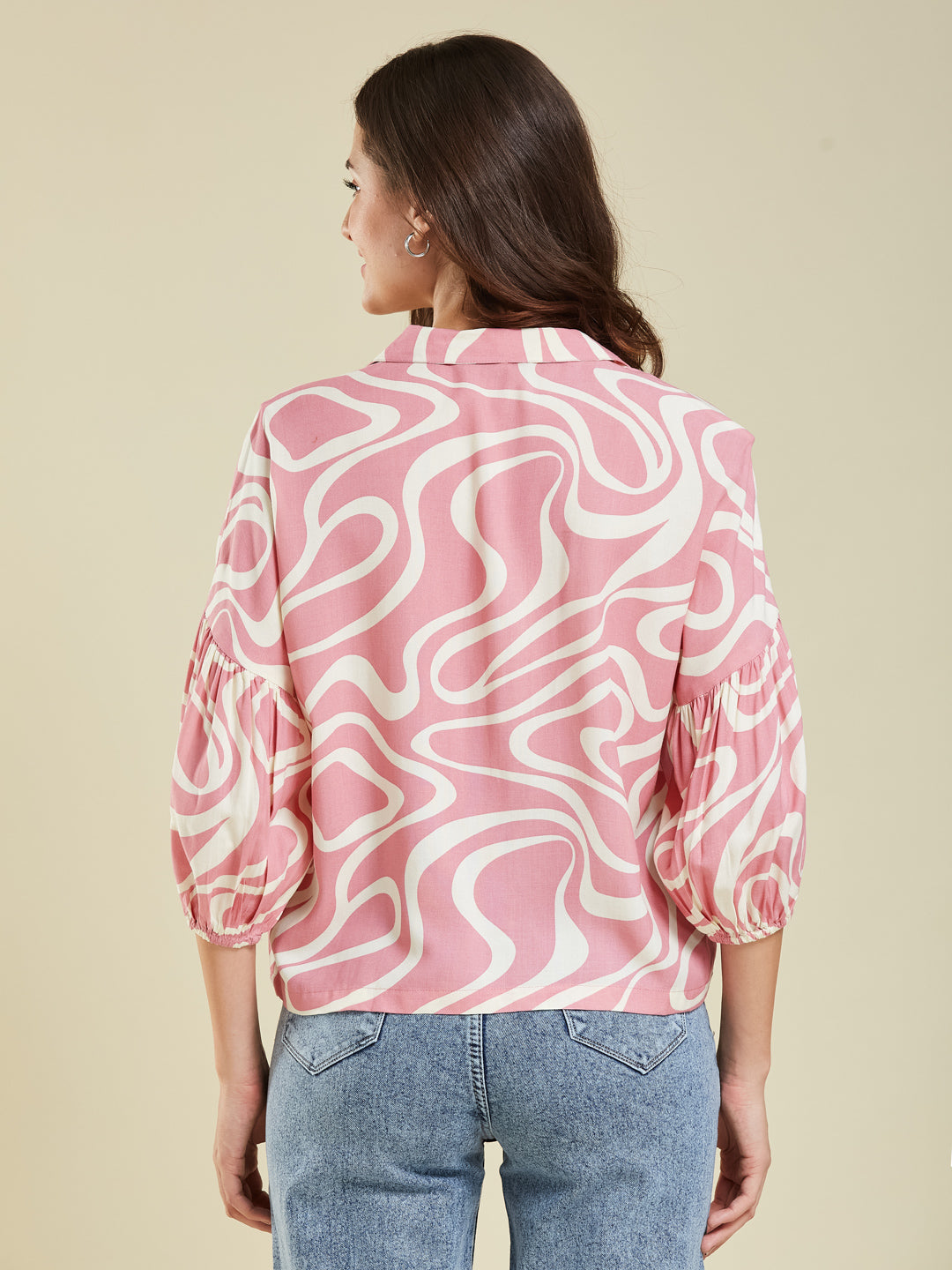 Women's Pink Rayon Printed Regular Shirt