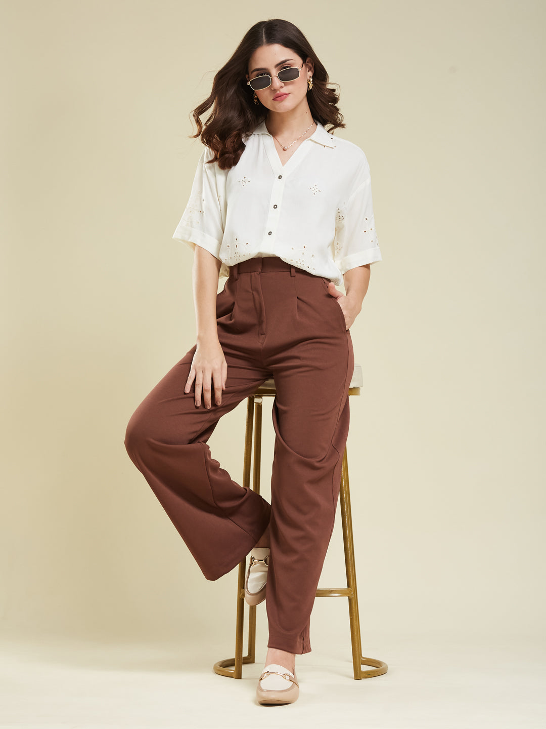 Off-White Casual Printed Shirt in Cotton Blend Fabric for Women