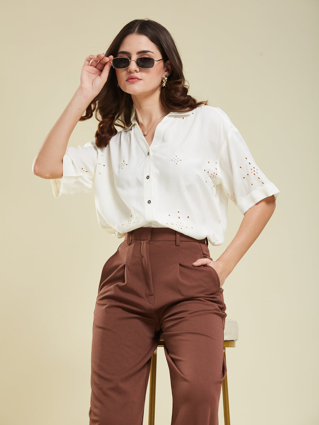 Off-White Casual Printed Shirt in Cotton Blend Fabric for Women