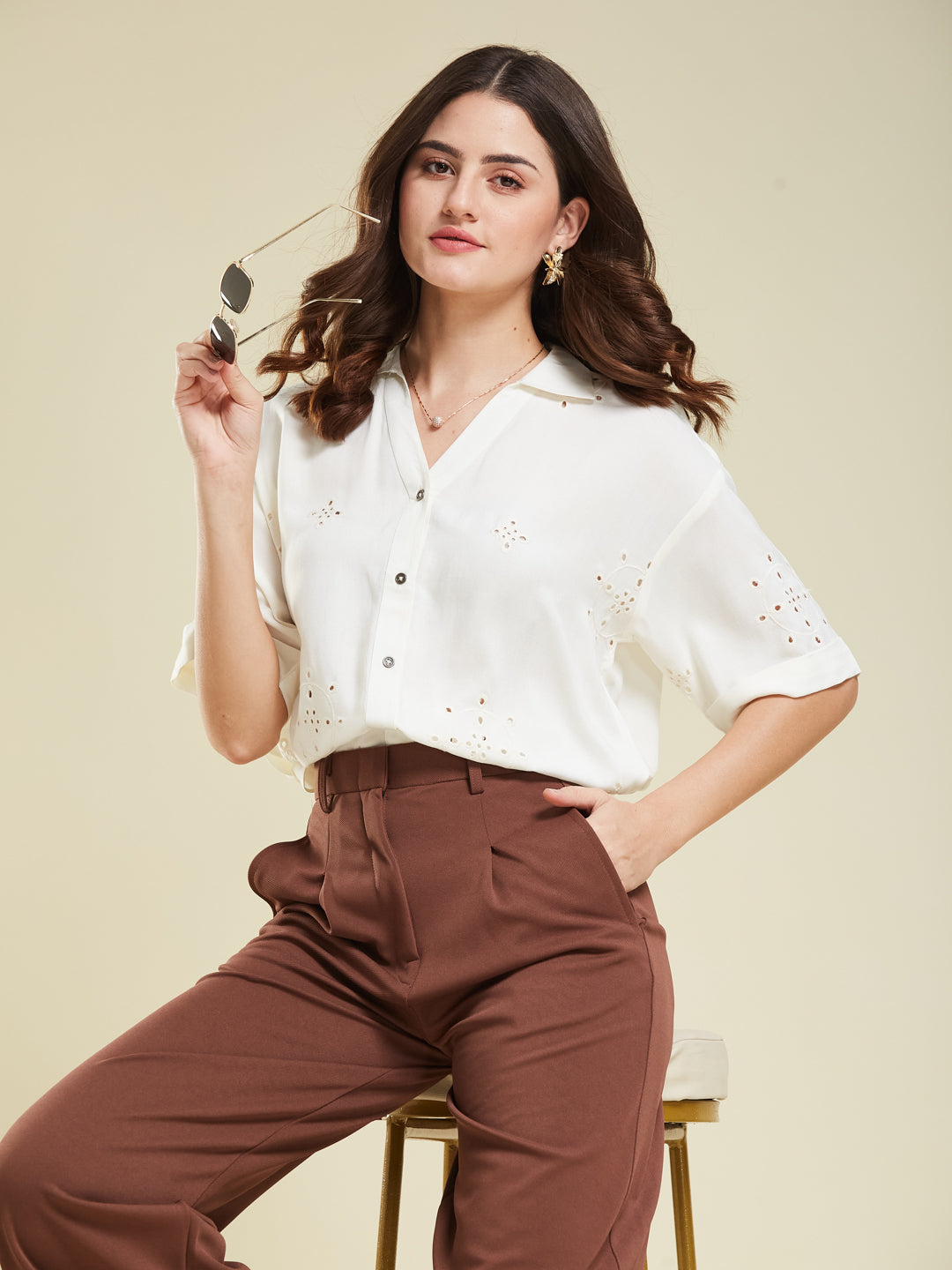 Off-White Casual Printed Shirt in Cotton Blend Fabric for Women