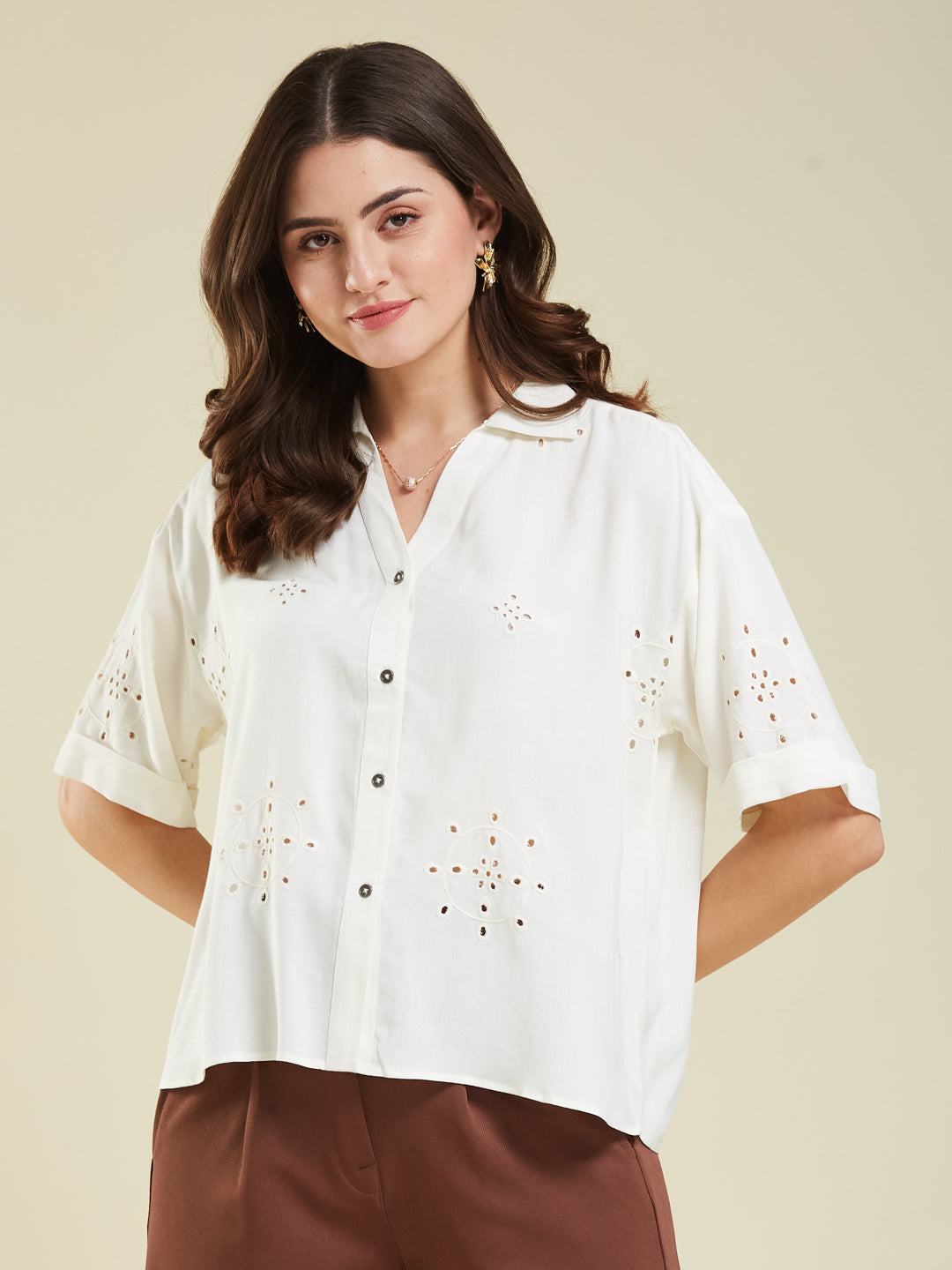 Off-White Casual Printed Shirt in Cotton Blend Fabric for Women