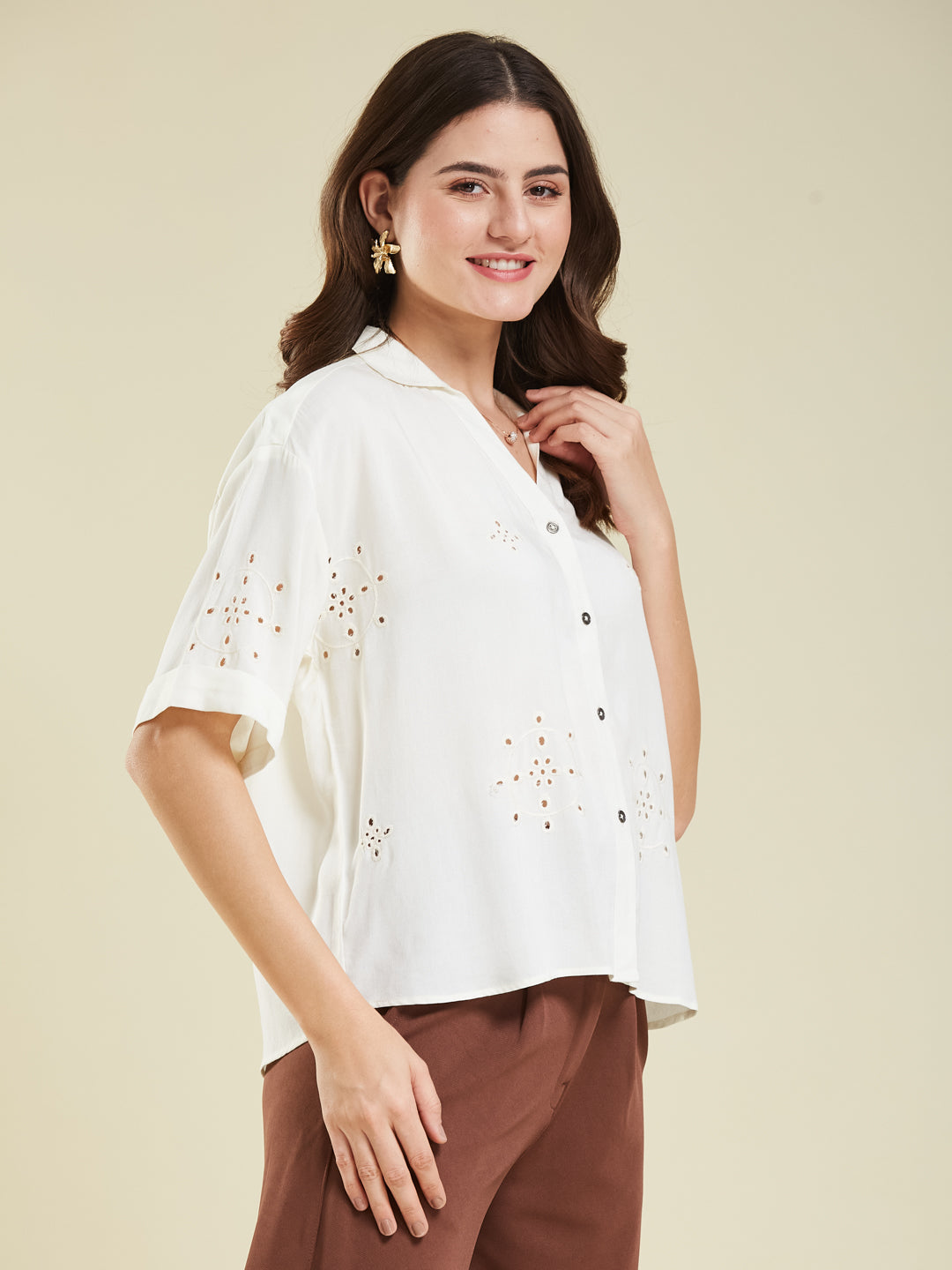 Off-White Casual Printed Shirt in Cotton Blend Fabric for Women