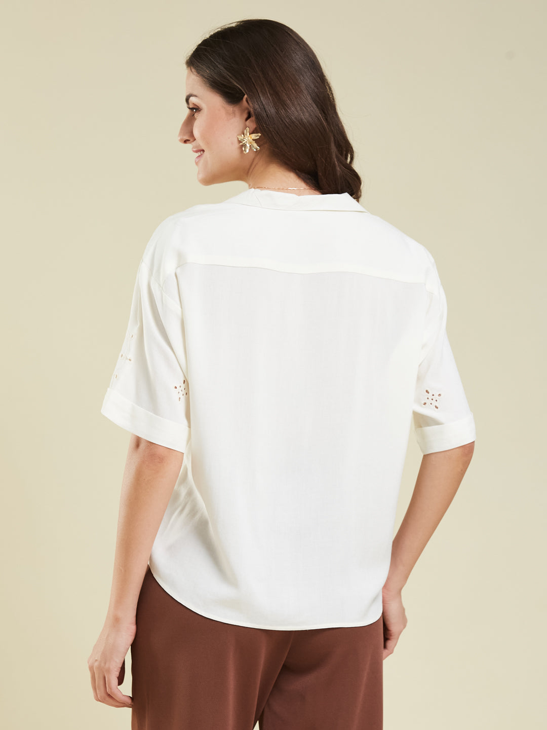 Off-White Casual Printed Shirt in Cotton Blend Fabric for Women