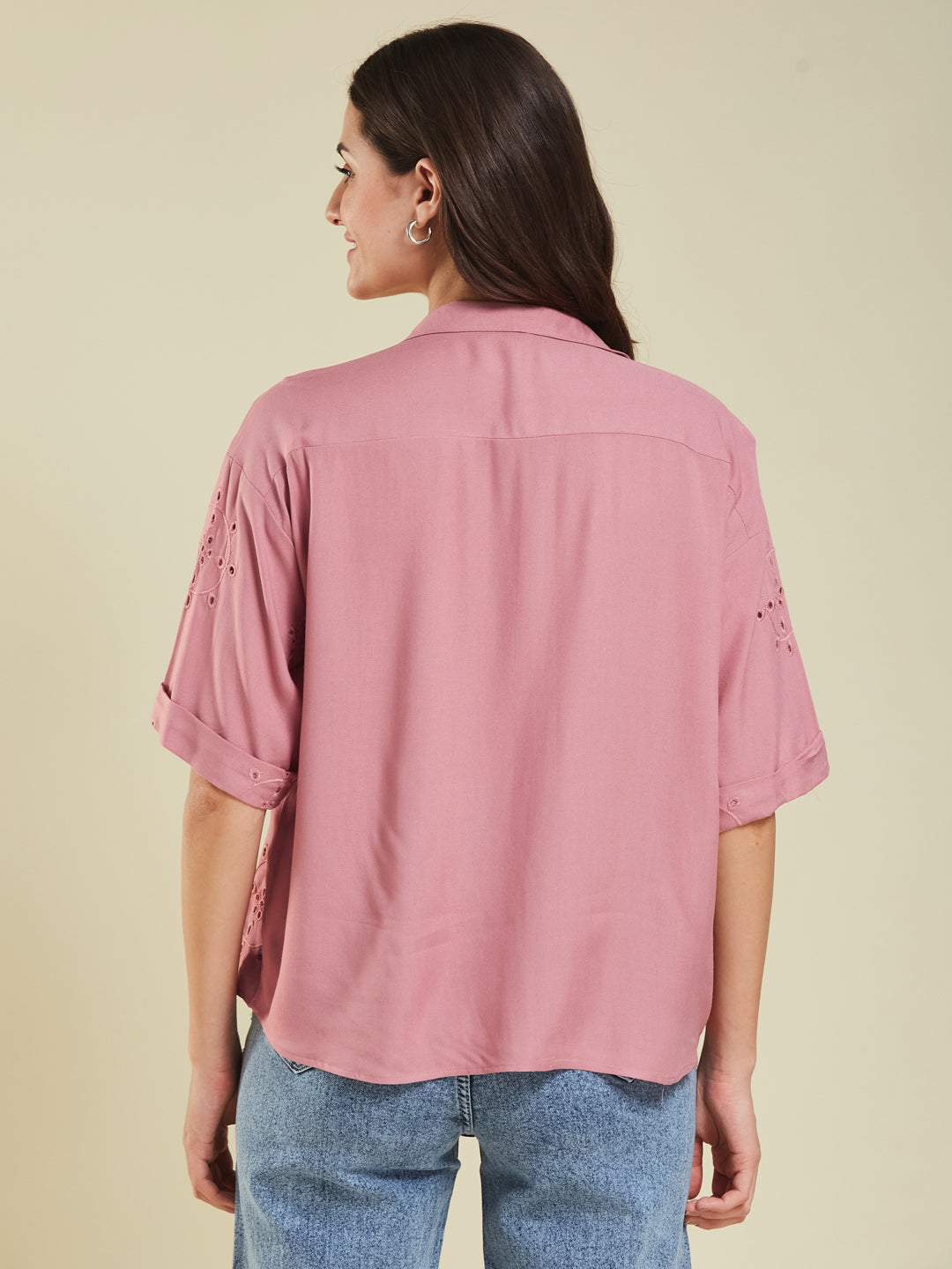 Pink Casual Printed Shirt in Cotton Blend Fabric for Women