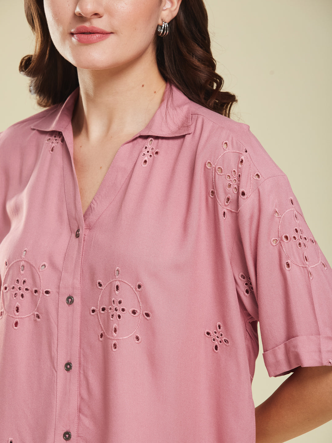 Pink Casual Printed Shirt in Cotton Blend Fabric for Women