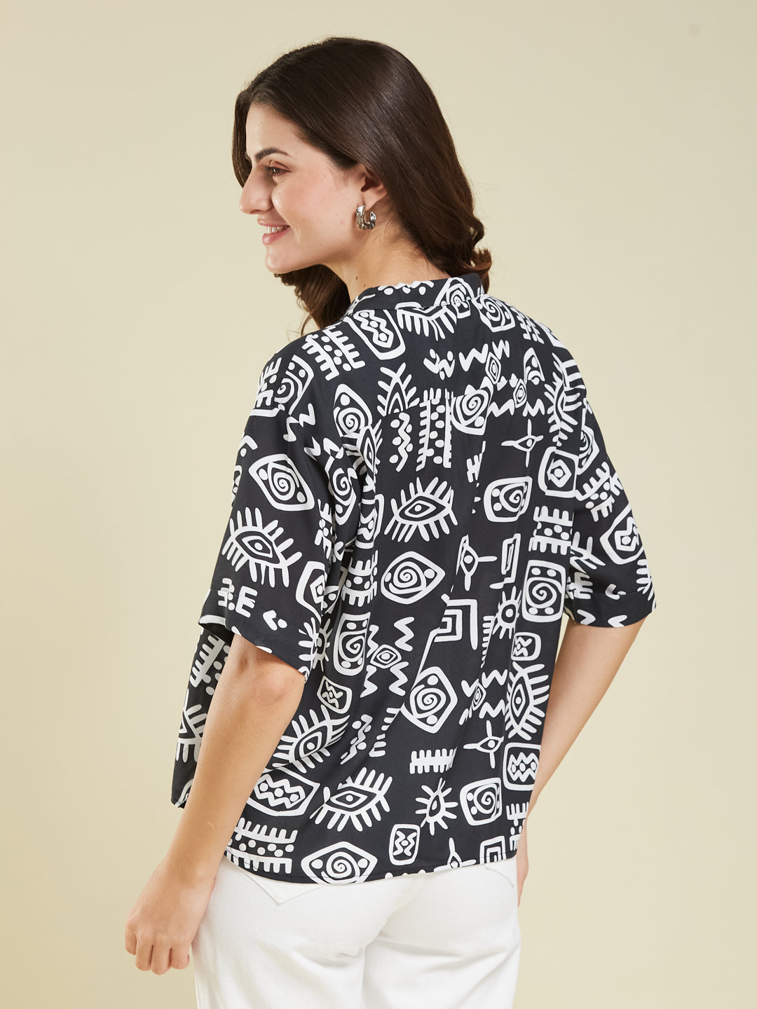 Women Black Rayon Print Regular shirt
