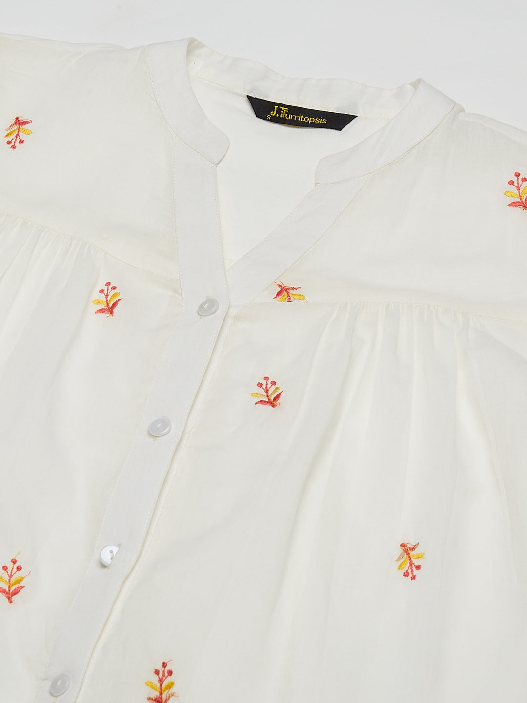 White Casual Cotton Shirt with Elegant Embroidery for women