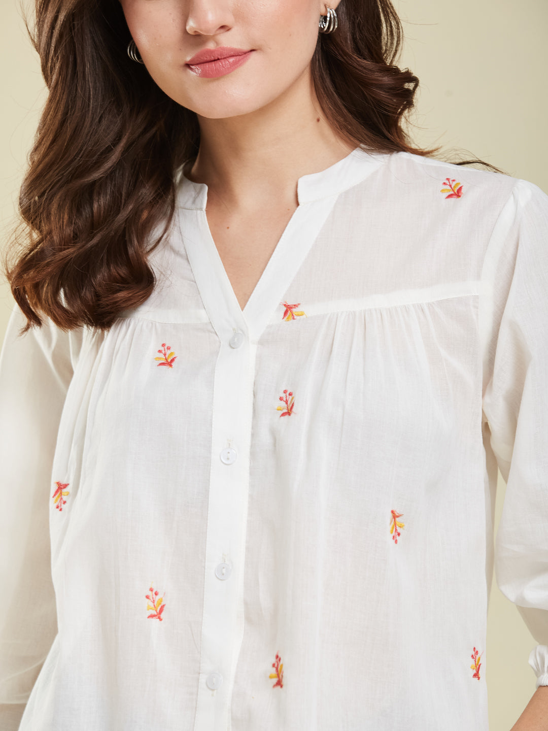 White Casual Cotton Shirt with Elegant Embroidery for women