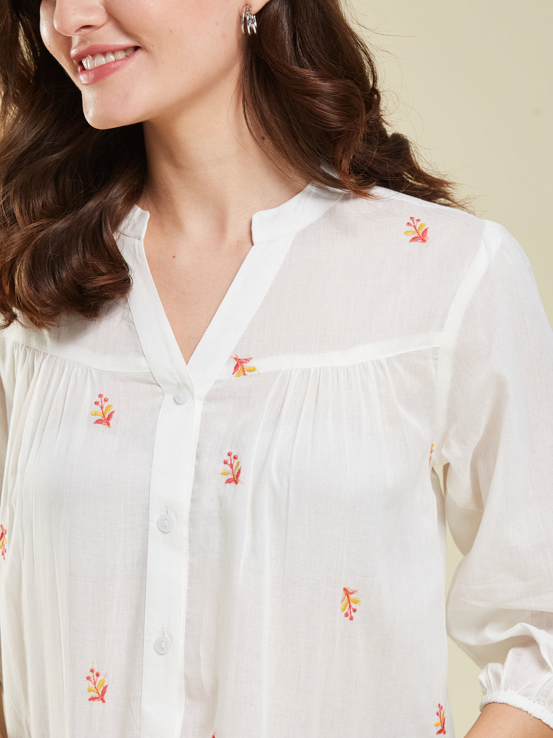 White Casual Cotton Shirt with Elegant Embroidery for women