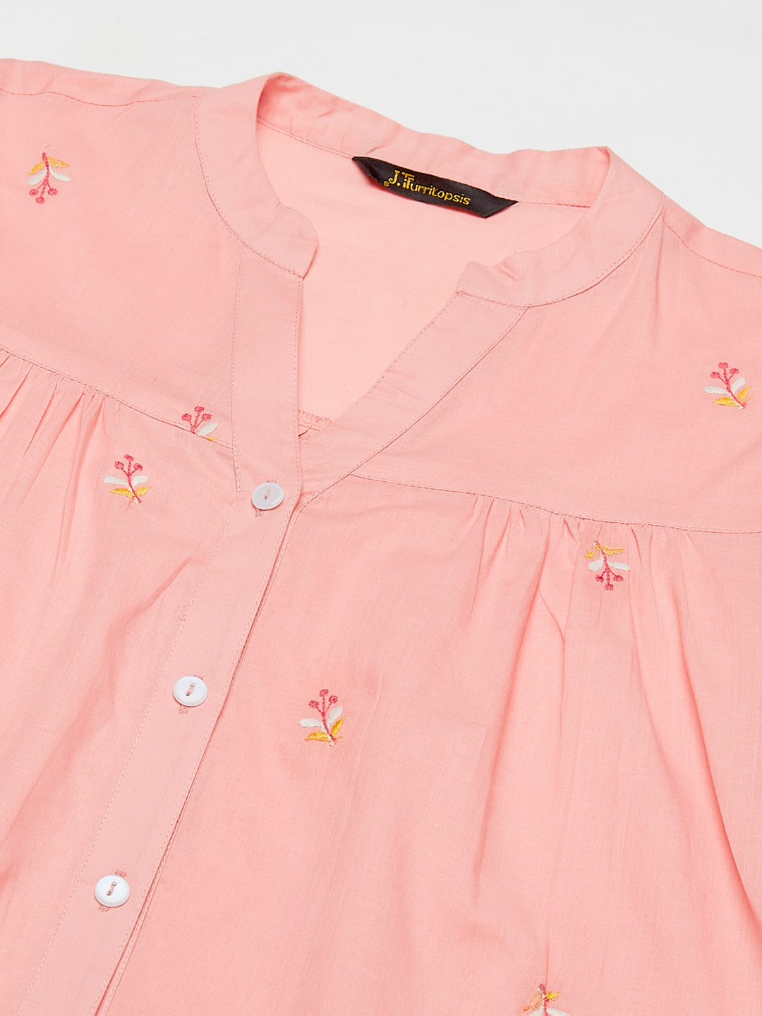 Pink Casual Cotton Shirt with Elegant Embroidery for women