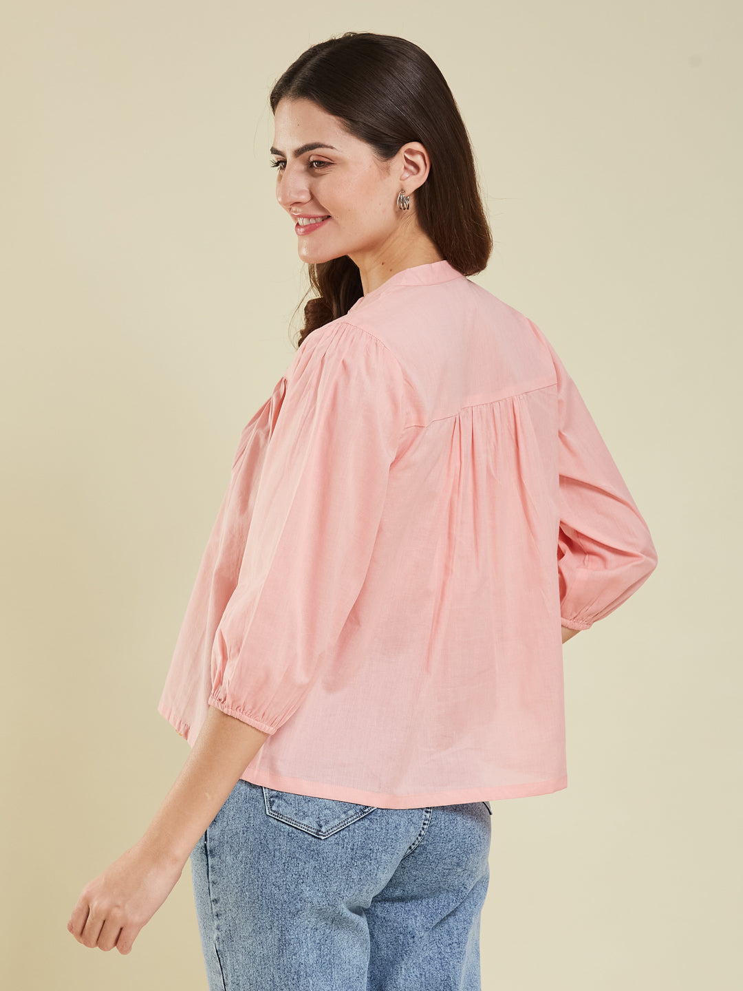 Pink Casual Cotton Shirt with Elegant Embroidery for women