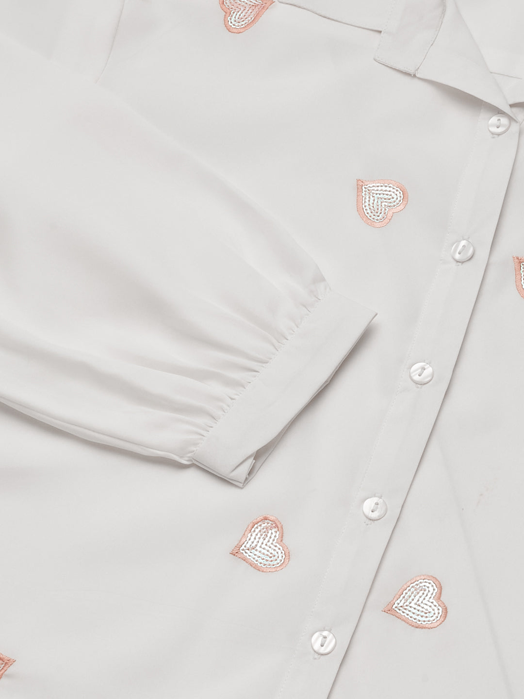 White Embroidered Full Sleeves Regular Crepe Shirt