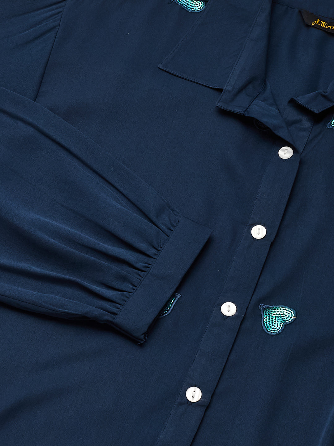 Navy Blue Embroidered Full Sleeves Regular Crepe Shirt