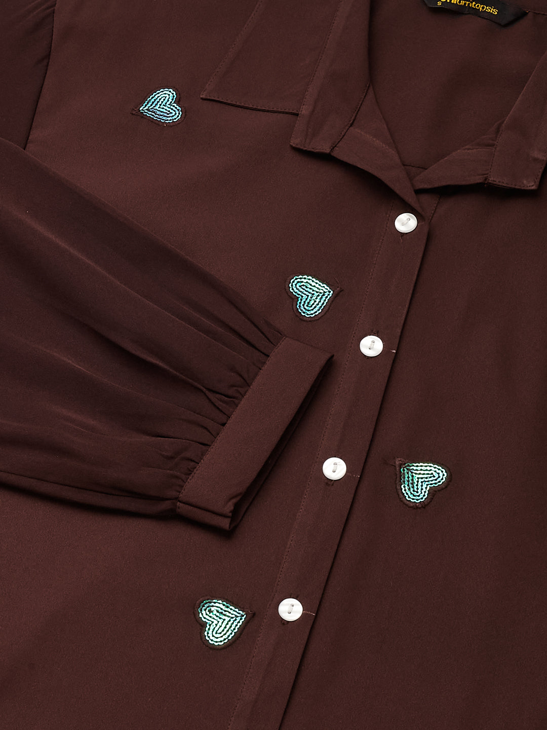 Coffee Embroidered Full Sleeves Regular Crepe Shirt