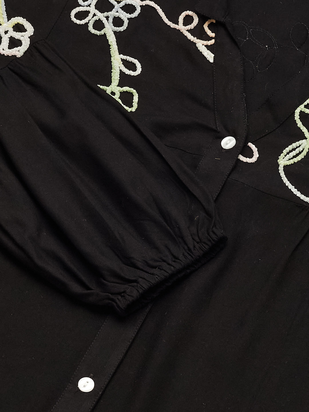 Designer Black Embroidered Rayon Shirt for Women